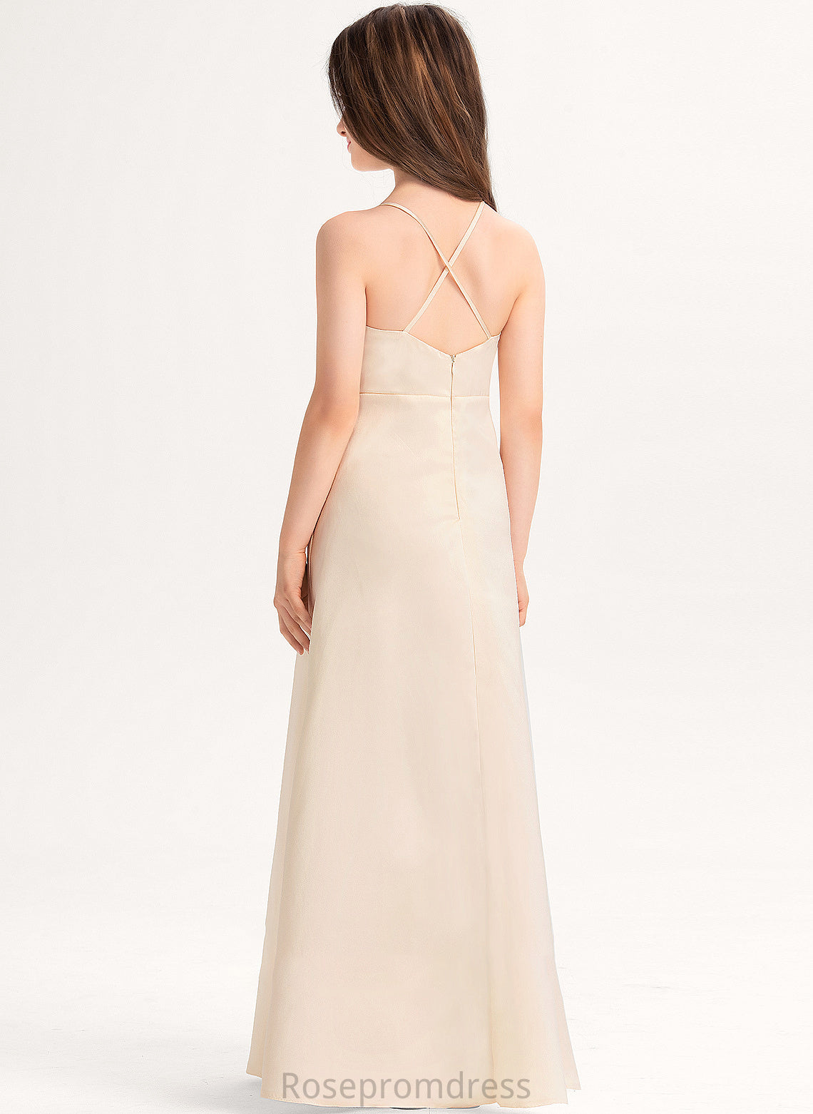 Madison With Floor-Length V-neck Pockets Junior Bridesmaid Dresses A-Line Satin