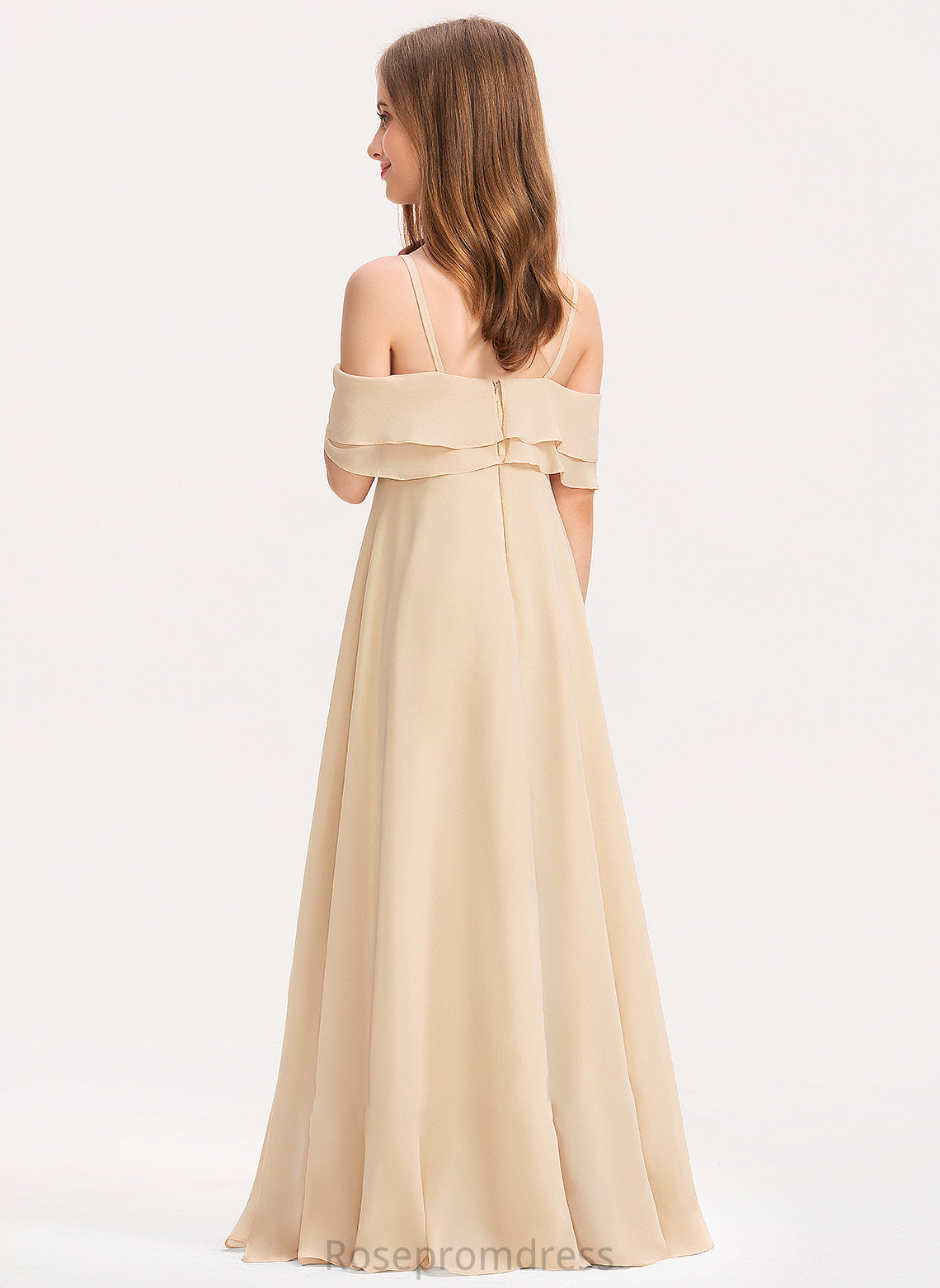 Chiffon With A-Line Off-the-Shoulder Kamryn Junior Bridesmaid Dresses Ruffles Cascading Floor-Length