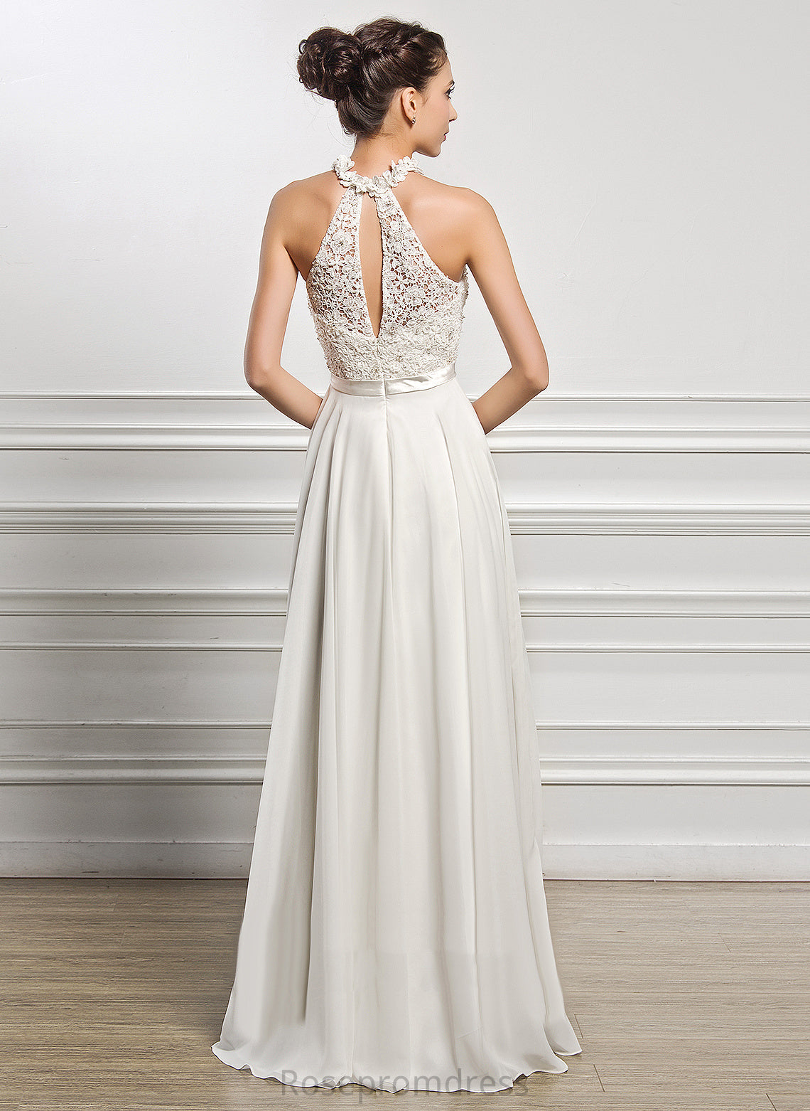 Floor-Length A-Line Shaylee Wedding Chiffon Scoop With Beading Sequins Dress Neck Wedding Dresses Lace