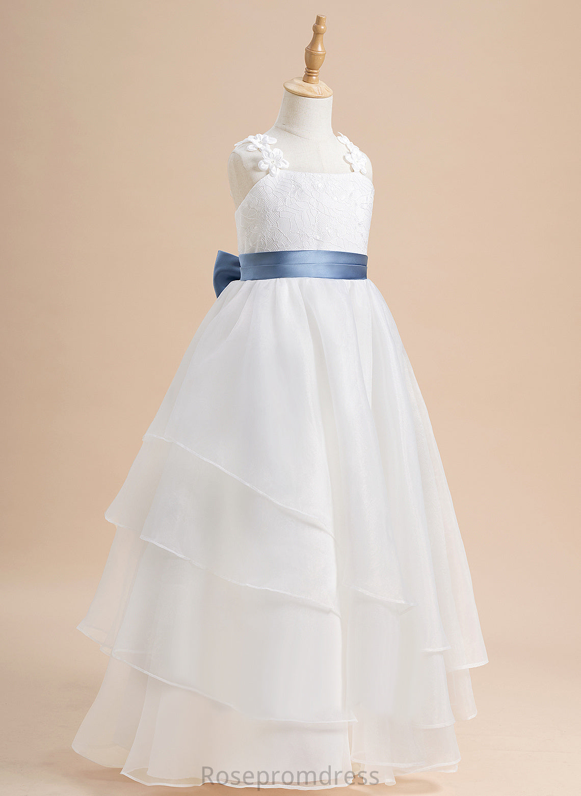 Square Ball-Gown/Princess Organza Girl Lace/Sash/Beading/Flower(s)/Bow(s) Neckline Floor-length With Flower Girl Dresses Toni Sleeveless Flower Dress -