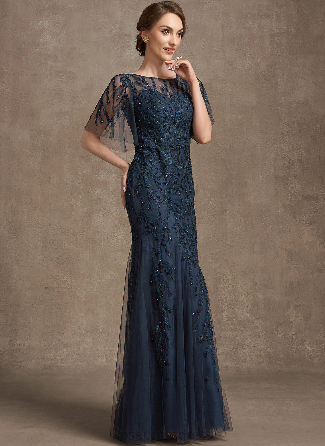 Sequins Lace With Floor-Length the Neck Dress Trumpet/Mermaid Tulle Mother of the Bride Dresses Kassandra Scoop Mother of Bride