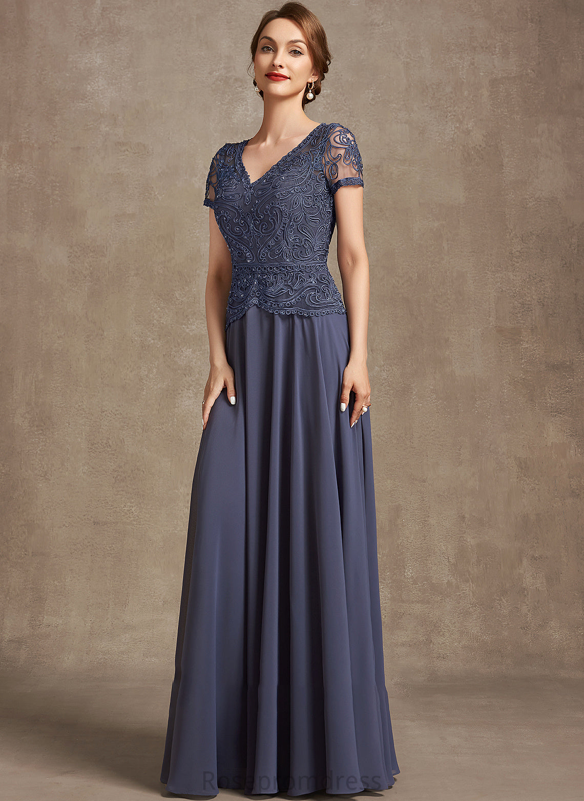 Dress Taryn Lace A-Line Chiffon Mother of the Bride Dresses Sequins V-neck Mother With the Floor-Length of Bride