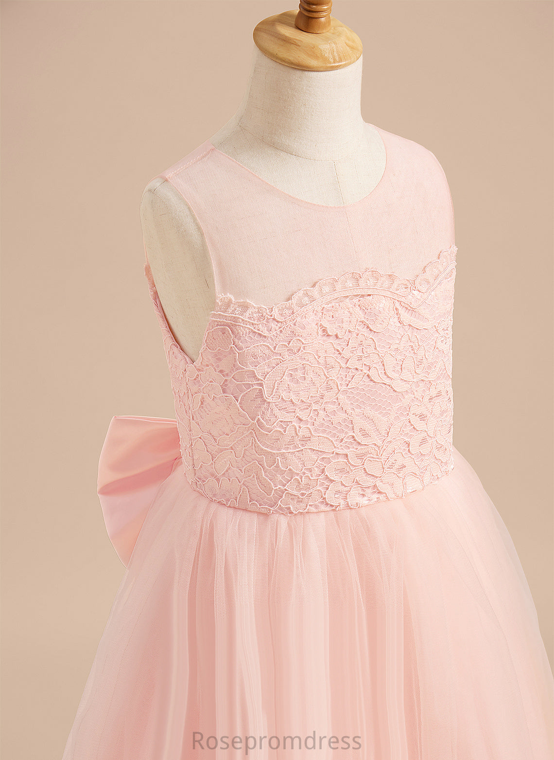 Tulle - Lace/Bow(s) Neck A-Line Girl Floor-length Dress Sleeveless Flower Elaina With Scoop Flower Girl Dresses