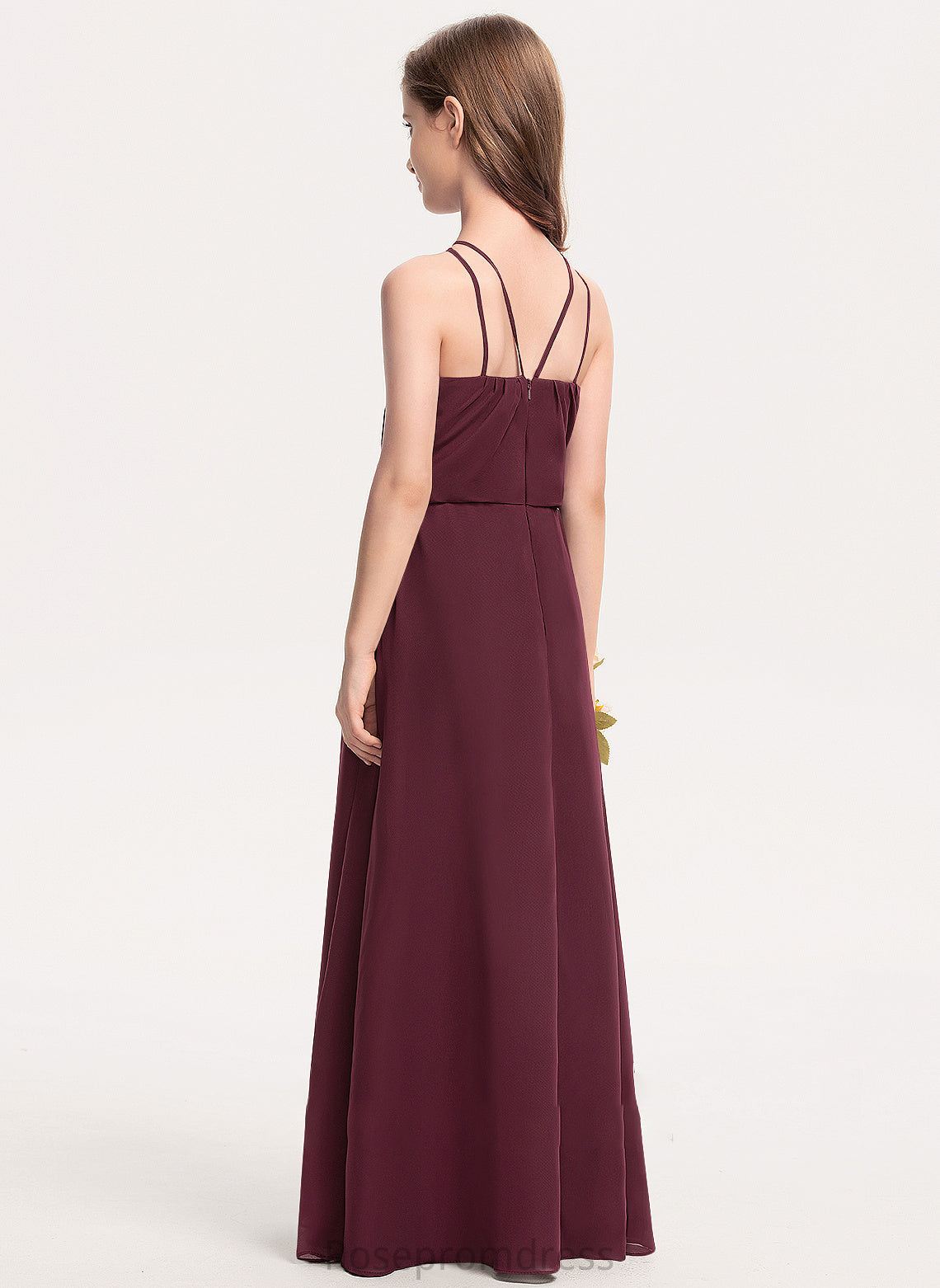 V-neck Floor-Length Elle Junior Bridesmaid Dresses Chiffon A-Line