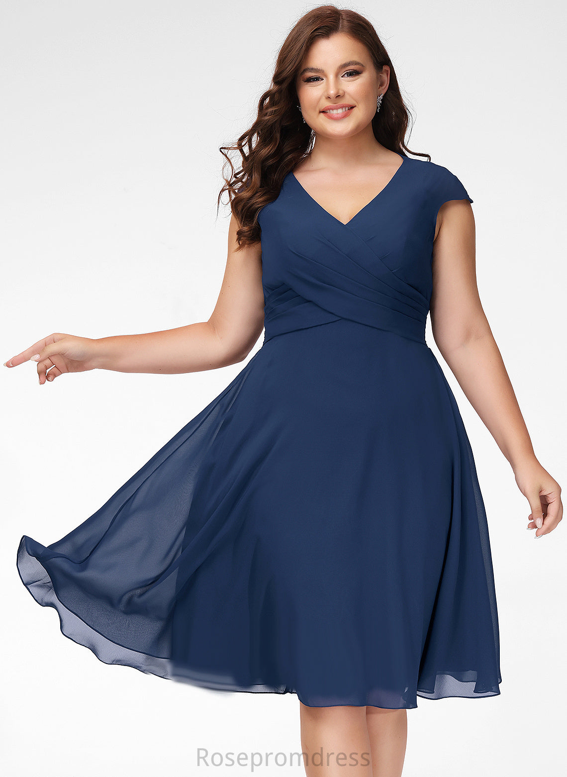 Knee-Length Cocktail Dresses Dress Maggie Cocktail Chiffon V-neck A-Line With Ruffle