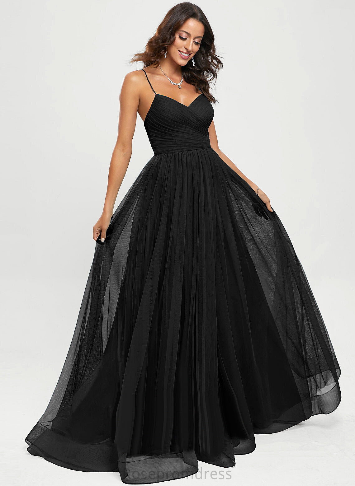 Joanna Ball-Gown/Princess V-neck Train Tulle Prom Dresses Sweep