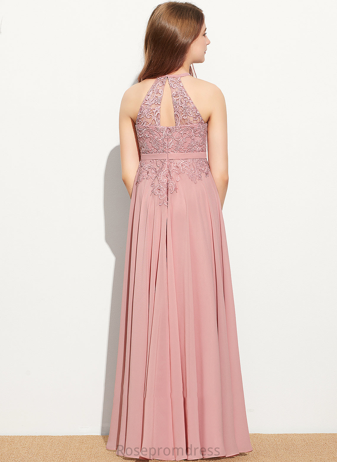 Junior Bridesmaid Dresses Floor-Length Hanna Chiffon Scoop Neck Lace A-Line