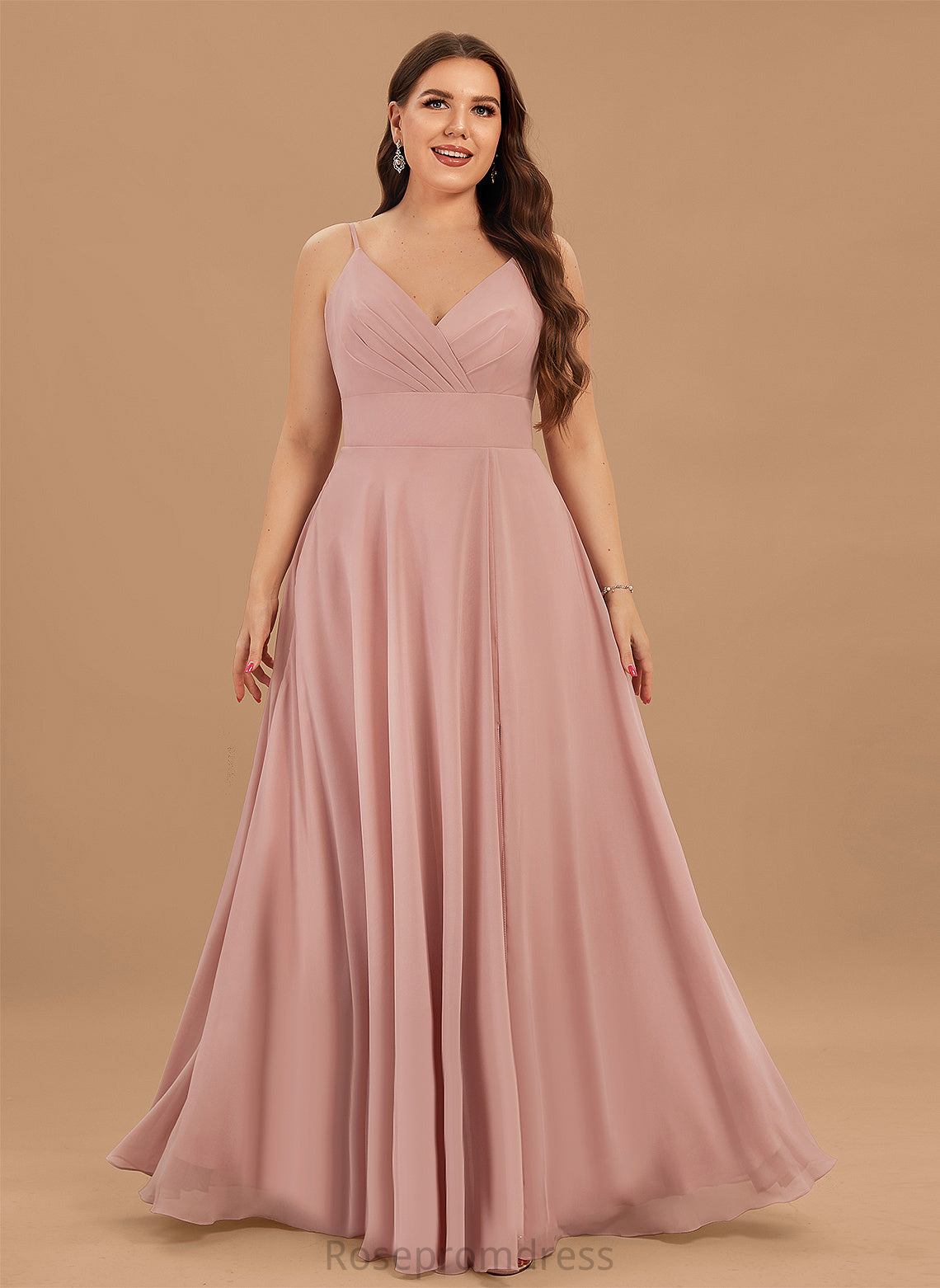 A-Line Pleated With Chiffon Terri V-neck Prom Dresses Floor-Length