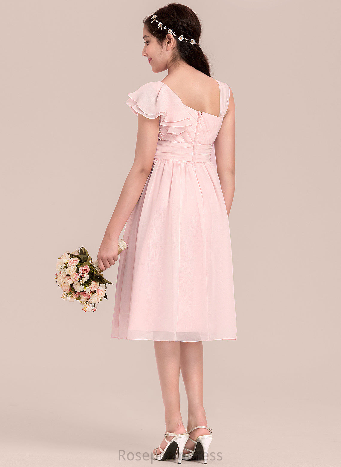 With Chiffon Knee-Length Ruffles V-neck Junior Bridesmaid Dresses A-Line Maci Cascading