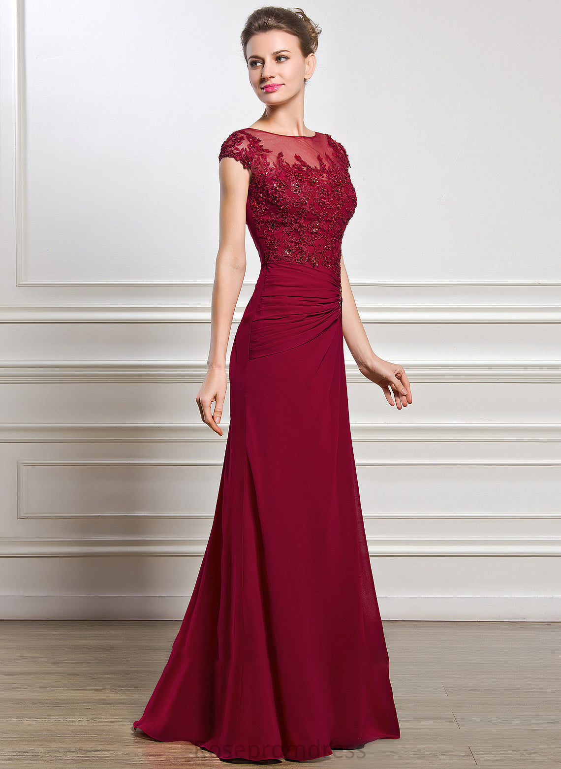 Allison Front Neck Sequins Floor-Length Ruffle Bride Scoop Dress Split Lace Sheath/Column With the of Mother Mother of the Bride Dresses Beading Appliques Chiffon