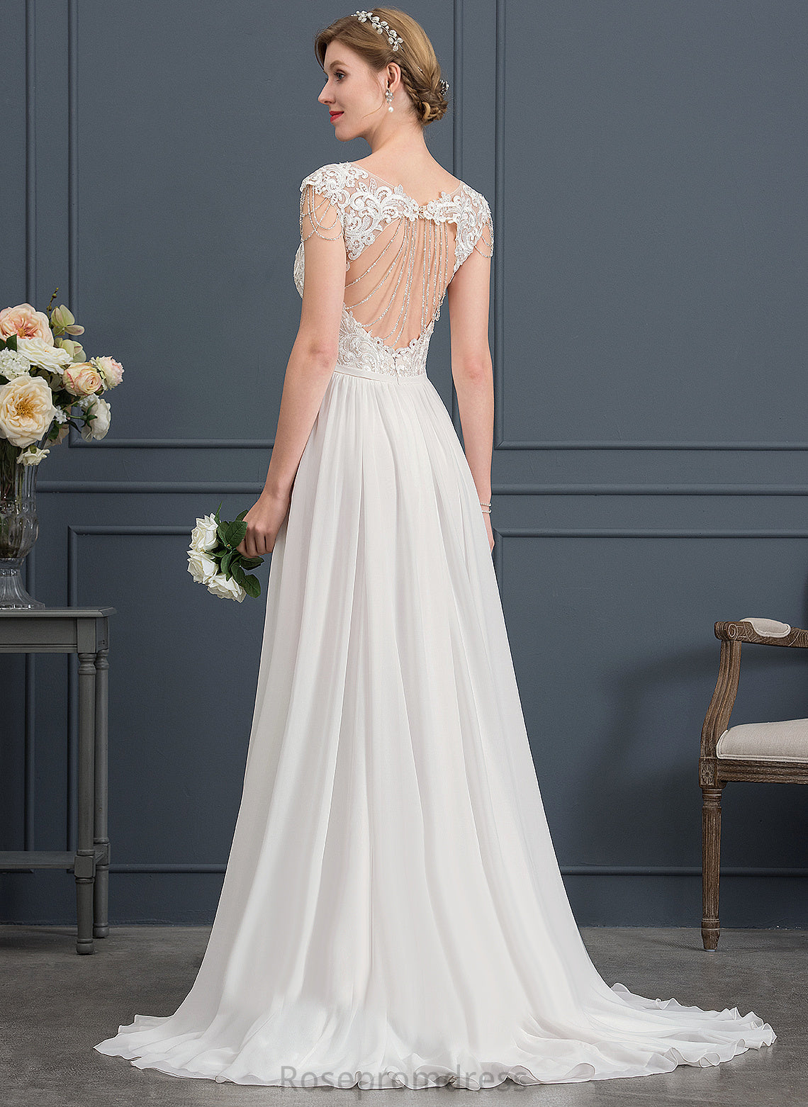 Dress Beading With Pauline Wedding Sequins Sweep Lace Chiffon V-neck Train A-Line Wedding Dresses