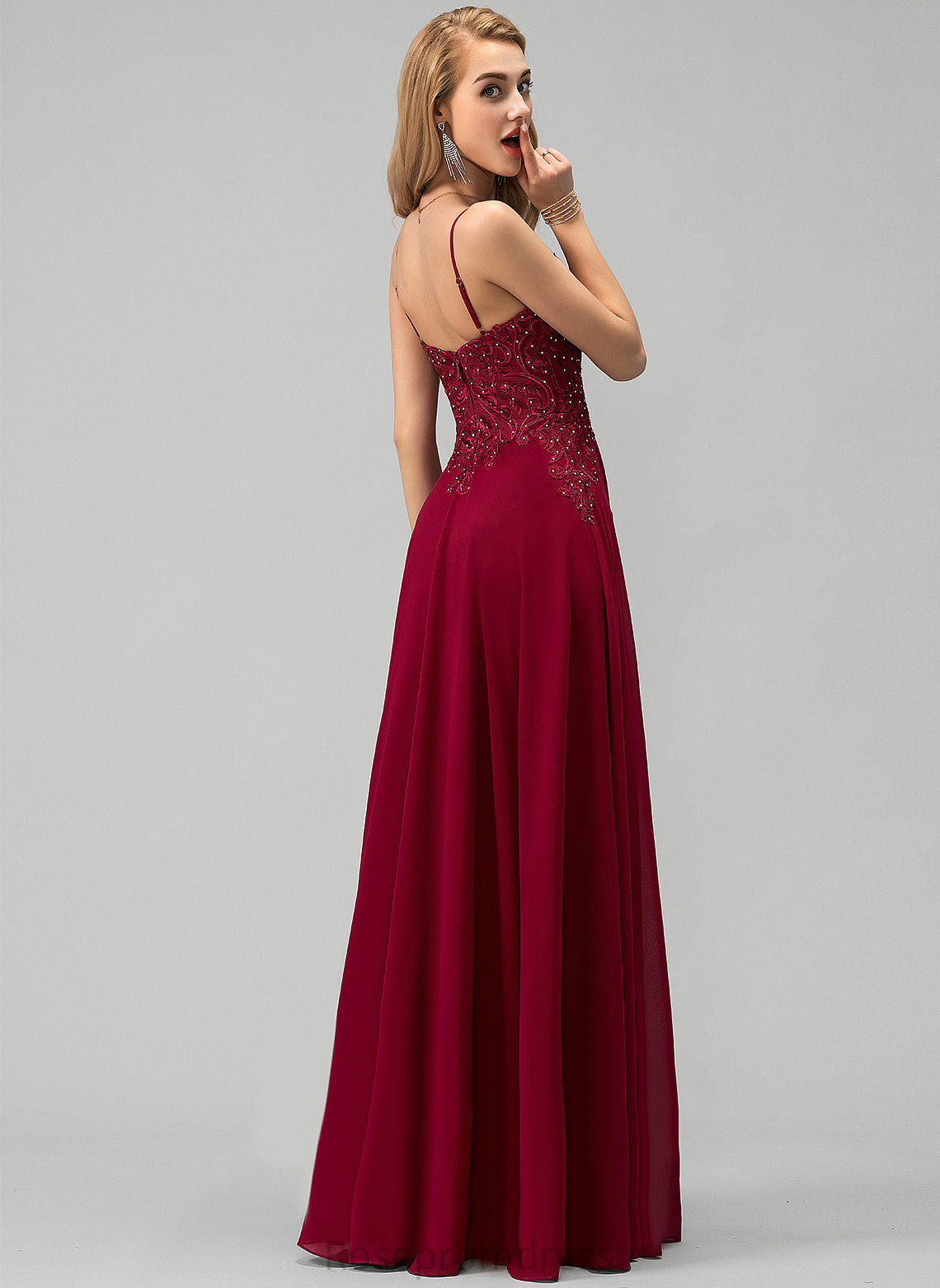 With Floor-Length Kaylynn Chiffon Rhinestone Lace Sweetheart A-Line Prom Dresses