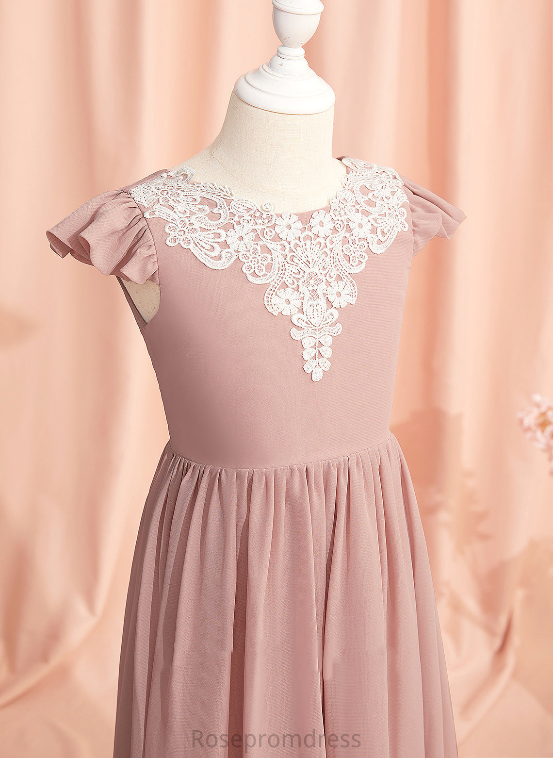 Dress Flower Sleeves Back Flower Girl Dresses Neck Chiffon/Lace Lace/V Girl Rhoda With Short Scoop - Floor-length A-Line