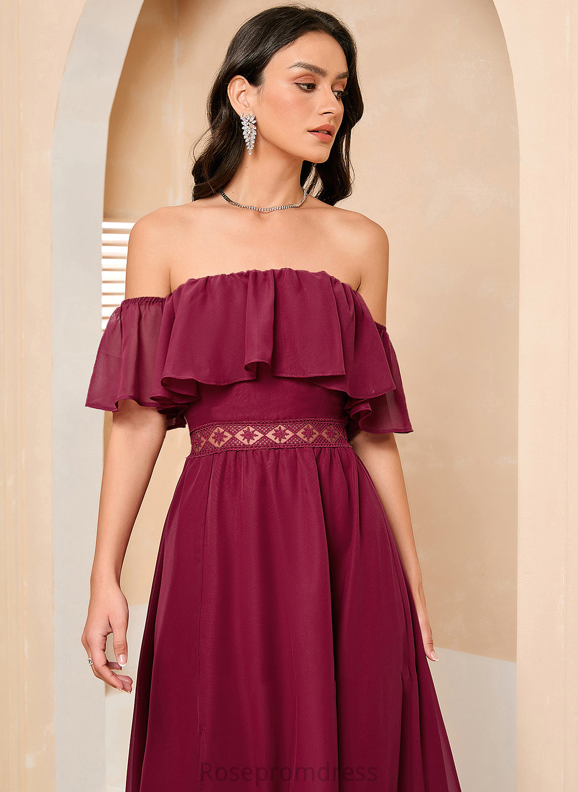 Front Prom Dresses Off-the-Shoulder Split A-Line Ankle-Length With Savanna