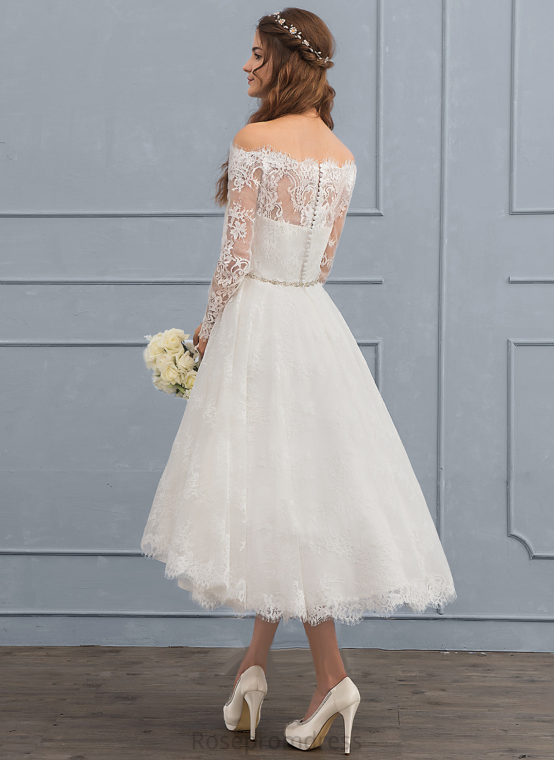 A-Line Off-the-Shoulder Ali Wedding Lace Asymmetrical Dress Beading With Wedding Dresses