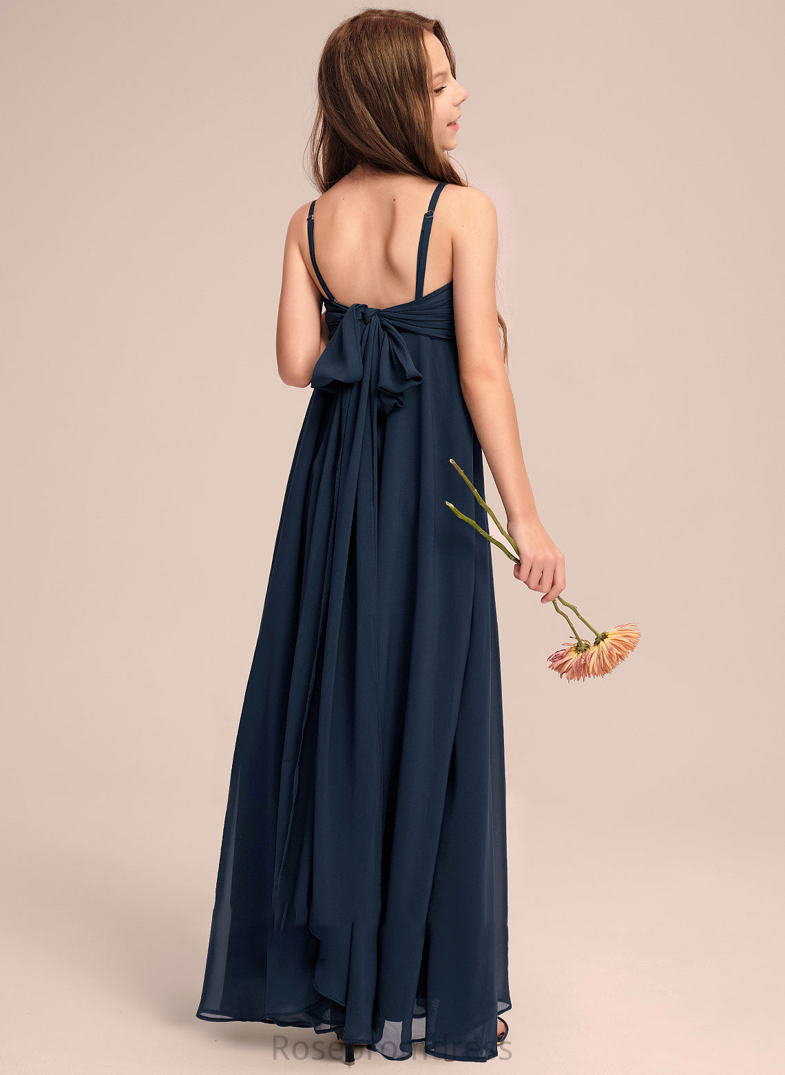 Chiffon Bow(s) V-neck A-Line Junior Bridesmaid Dresses Floor-Length With Kaya