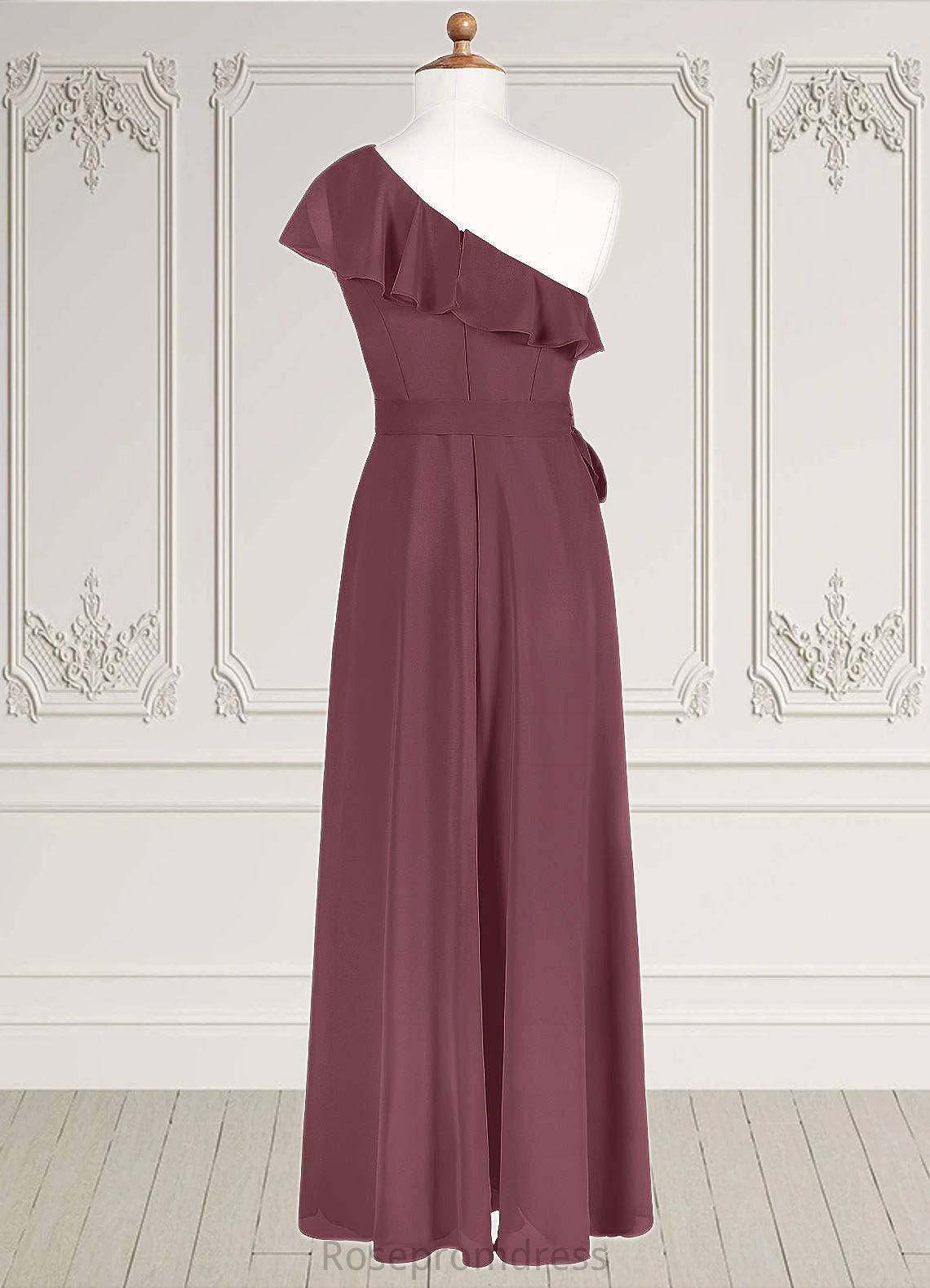 Brooklyn A-Line Ruched Chiffon Floor-Length Junior Bridesmaid Dress SRSP0020007