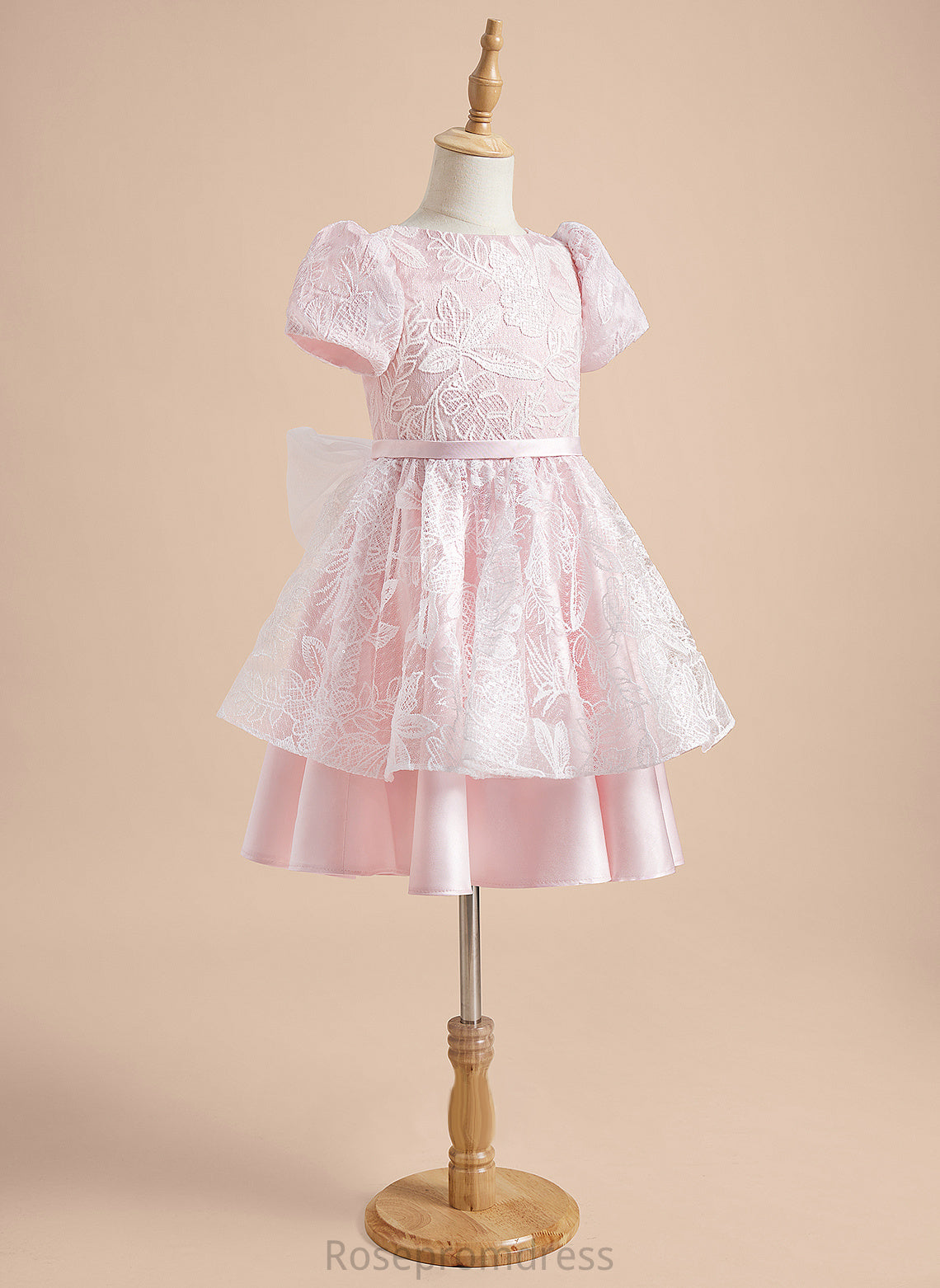 Neck Girl - Scoop Evie Satin/Tulle Dress A-Line Sleeves Knee-length Short Flower Lace/Sequins/Bow(s) With Flower Girl Dresses