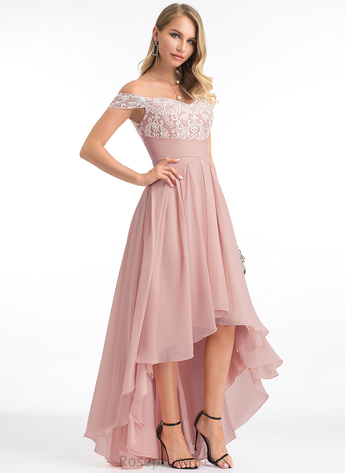 A-Line Asymmetrical Off-the-Shoulder Wedding Dresses Lace Dress Chiffon Mila With Pleated Wedding