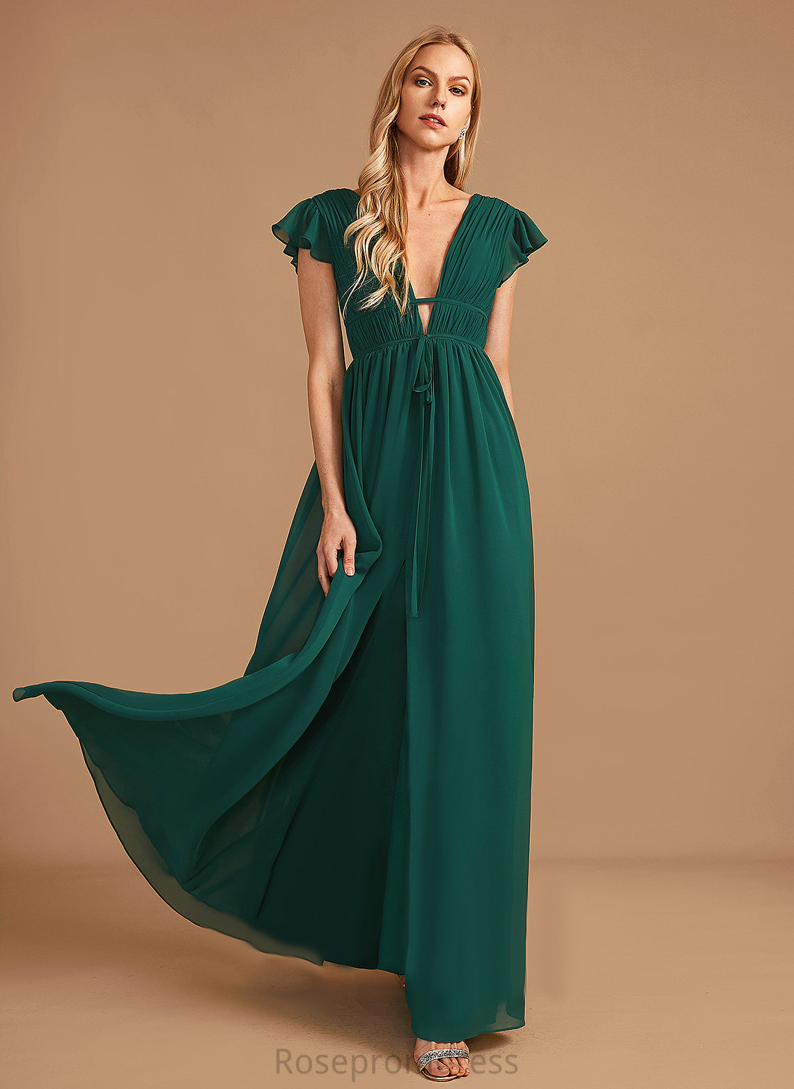 Silhouette A-line Length Straps&Sleeves V-Neck Neckline Floor-Length Fabric Finley A-Line/Princess Empire Waist Short Sleeves Bridesmaid Dresses