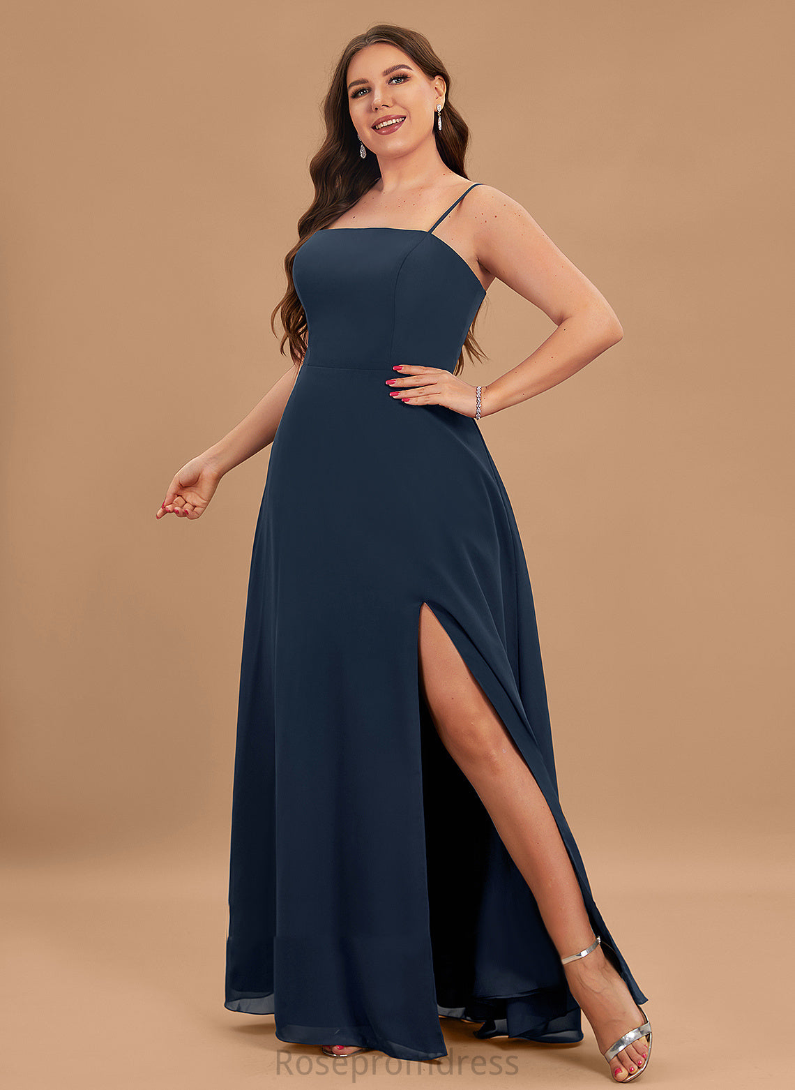 Embellishment Length Silhouette A-Line SplitFront Fabric Neckline Floor-Length SquareNeckline Laci Sleeveless A-Line/Princess Bridesmaid Dresses