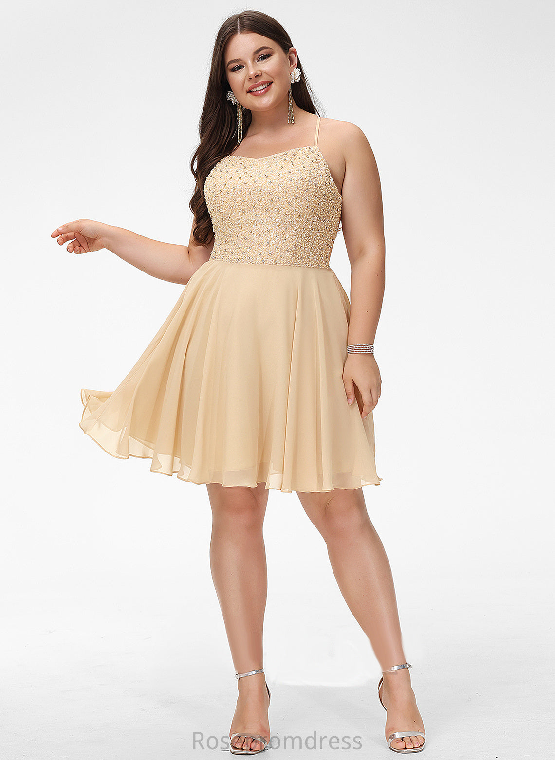 With Homecoming Dresses Knee-Length Neckline Samara Dress Sequins Chiffon A-Line Homecoming Square Beading