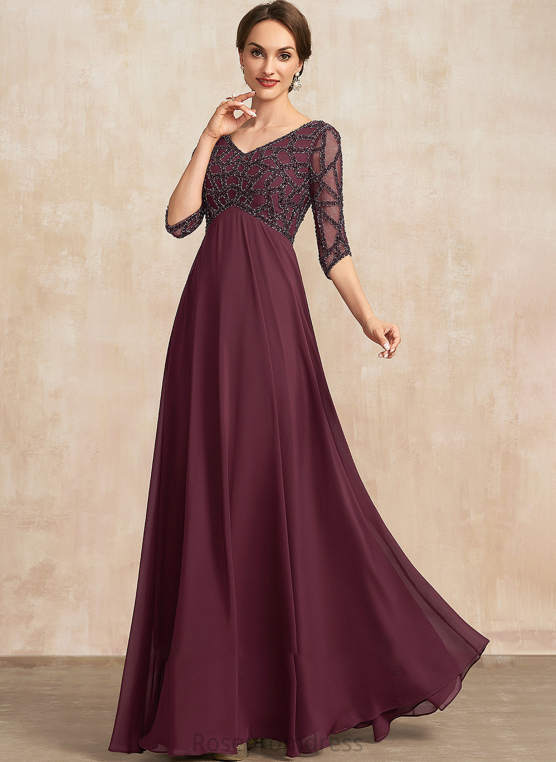 Floor-Length With Mother of the Bride Dresses the Chiffon Bride Beading Dress Empire Anabelle of V-neck Mother