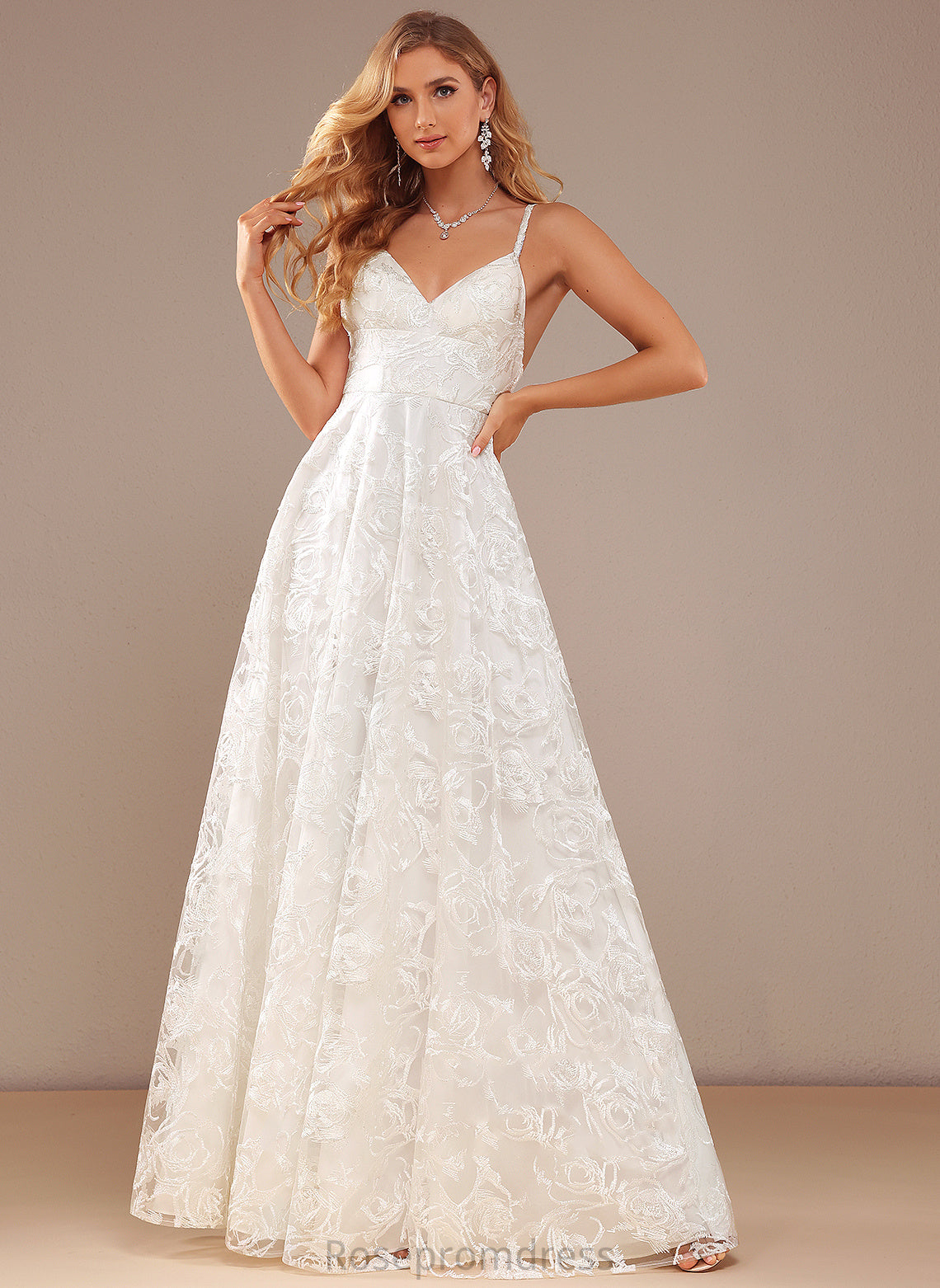 A-Line Floor-Length Dress Lace V-neck Laci Wedding Dresses Wedding