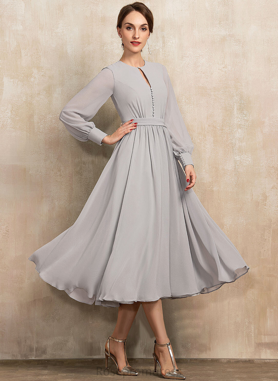 Neck Chiffon Tea-Length Dress Bow(s) A-Line Julie of Scoop the Mother of the Bride Dresses With Bride Mother