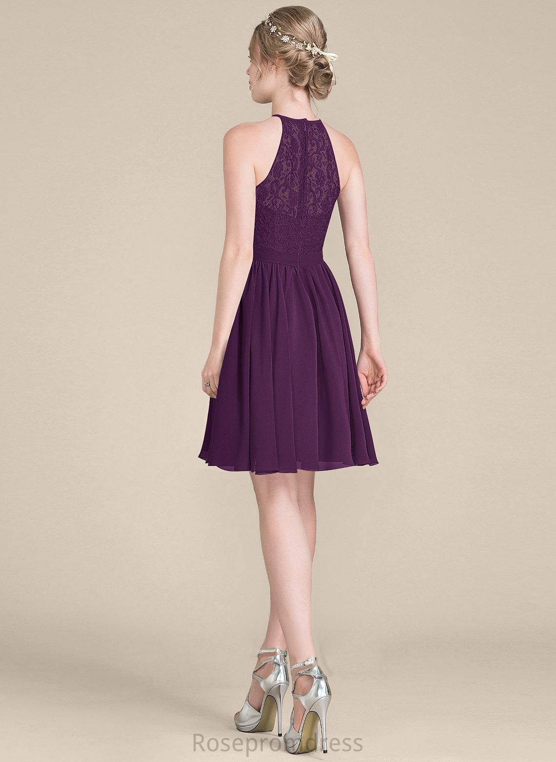 Scoop Neck Cocktail Dresses A-Line Cocktail Aylin Lace Knee-Length Chiffon Dress