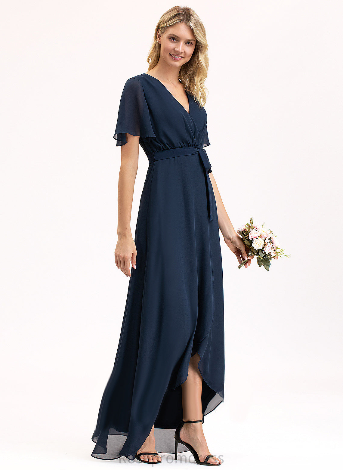 Neckline Fabric Length A-line V-Neck Asymmetrical Embellishment Silhouette Helena A-Line/Princess Spaghetti Staps Natural Waist Bridesmaid Dresses