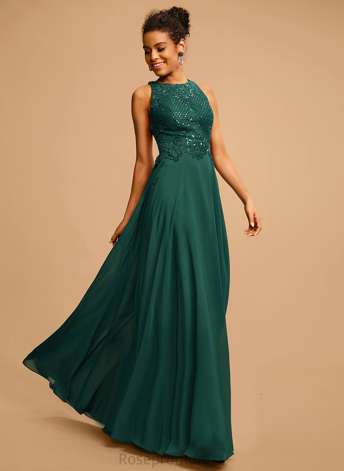 Floor-Length Chiffon Jamya Prom Dresses Sequins Lace Scoop With A-Line