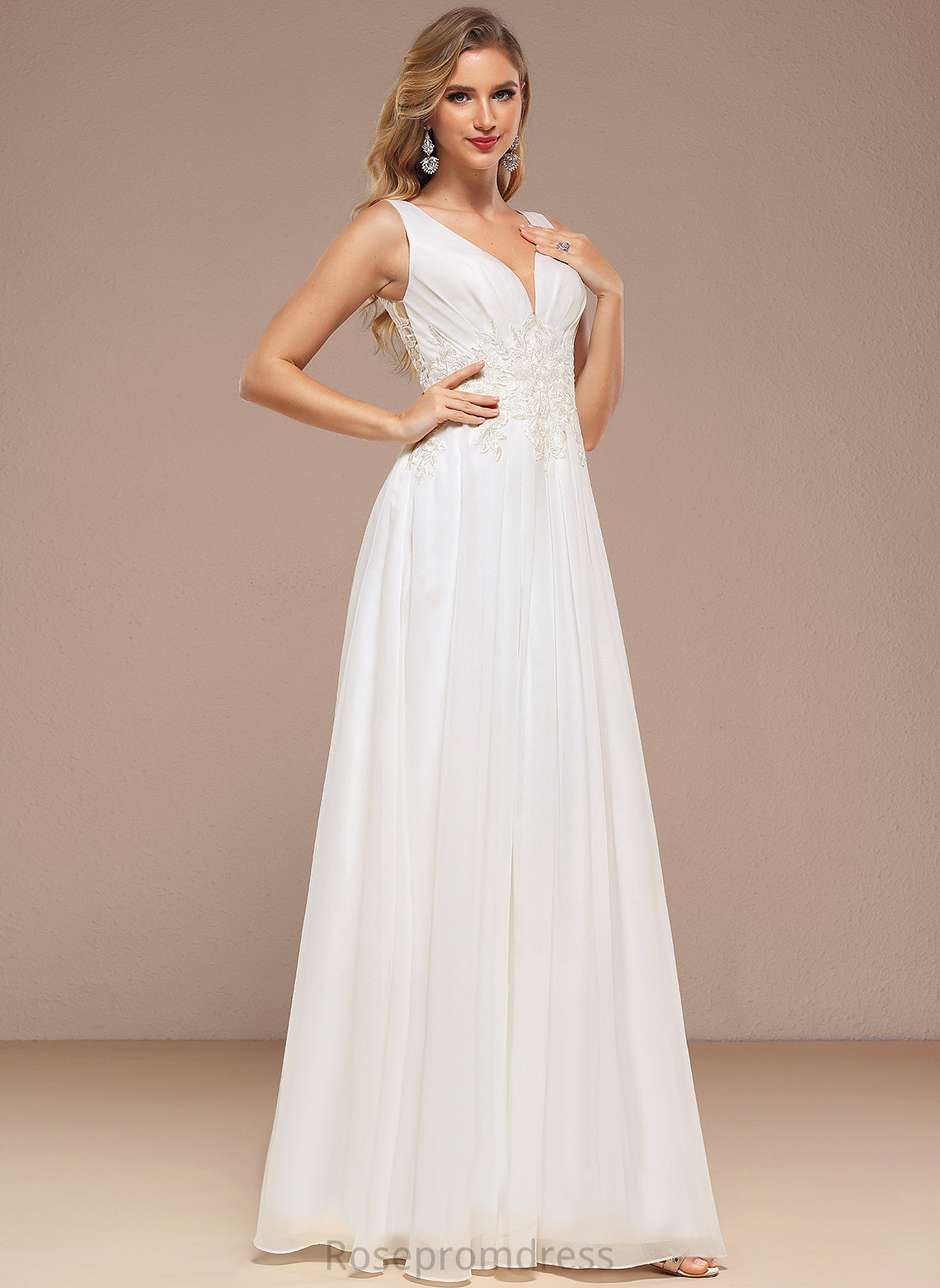 Floor-Length With Wedding Dresses Chiffon Ryleigh Wedding Sequins V-neck A-Line Lace Dress