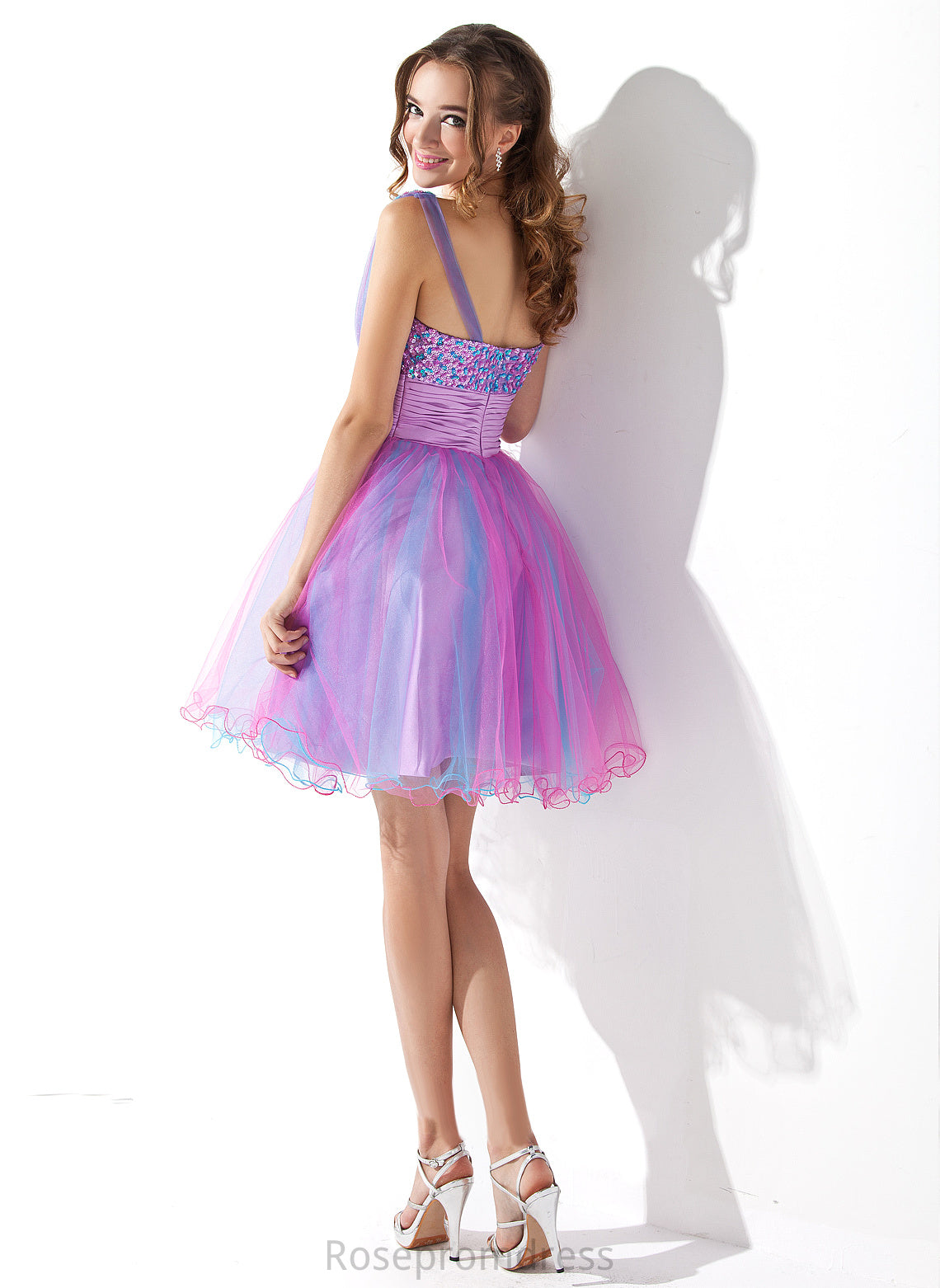 Ruffle Beading Homecoming Dresses Short/Mini Jazlynn Dress A-Line Sequins Homecoming Tulle One-Shoulder With