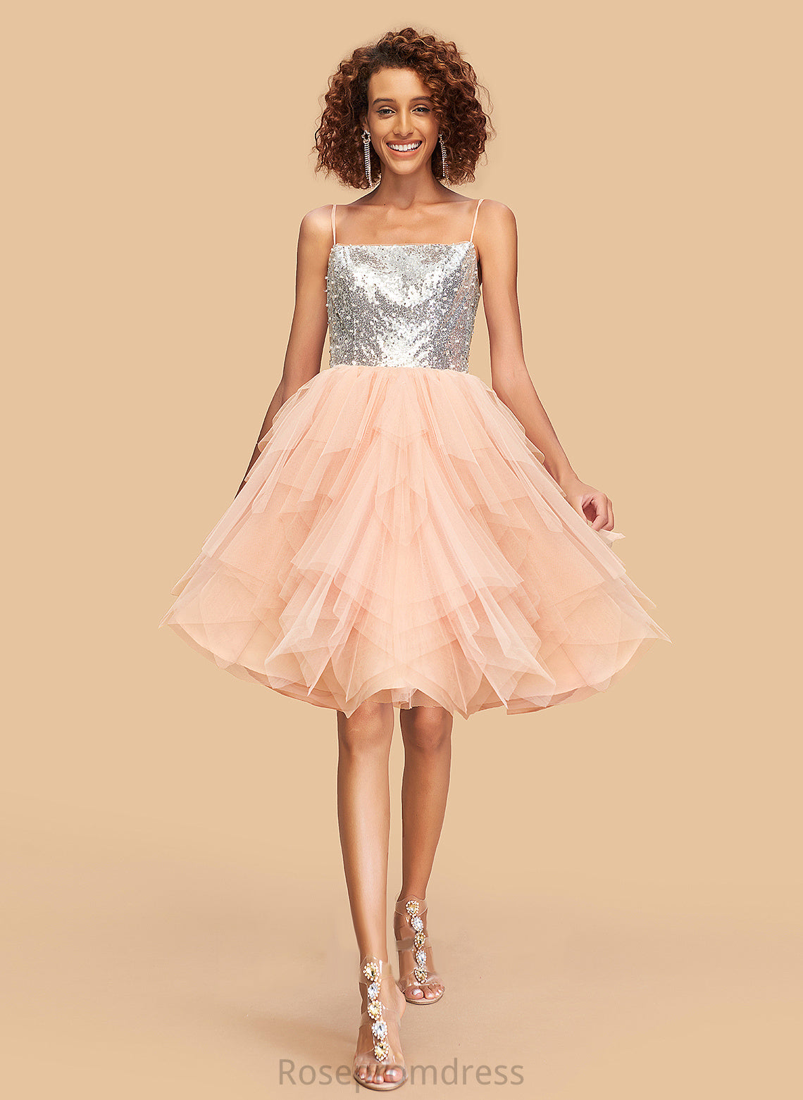 With Sequins Square A-Line Neckline Alula Dress Knee-Length Homecoming Dresses Homecoming Tulle