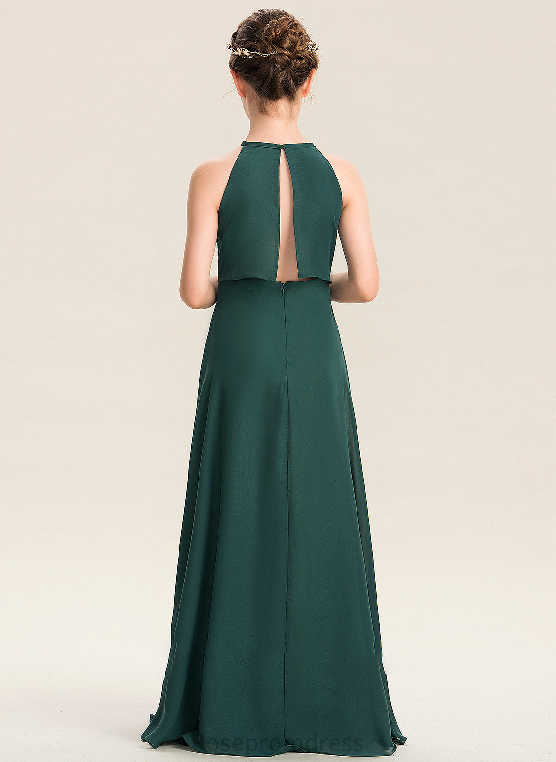 Gertie Junior Bridesmaid Dresses Chiffon Neck Floor-Length A-Line Scoop