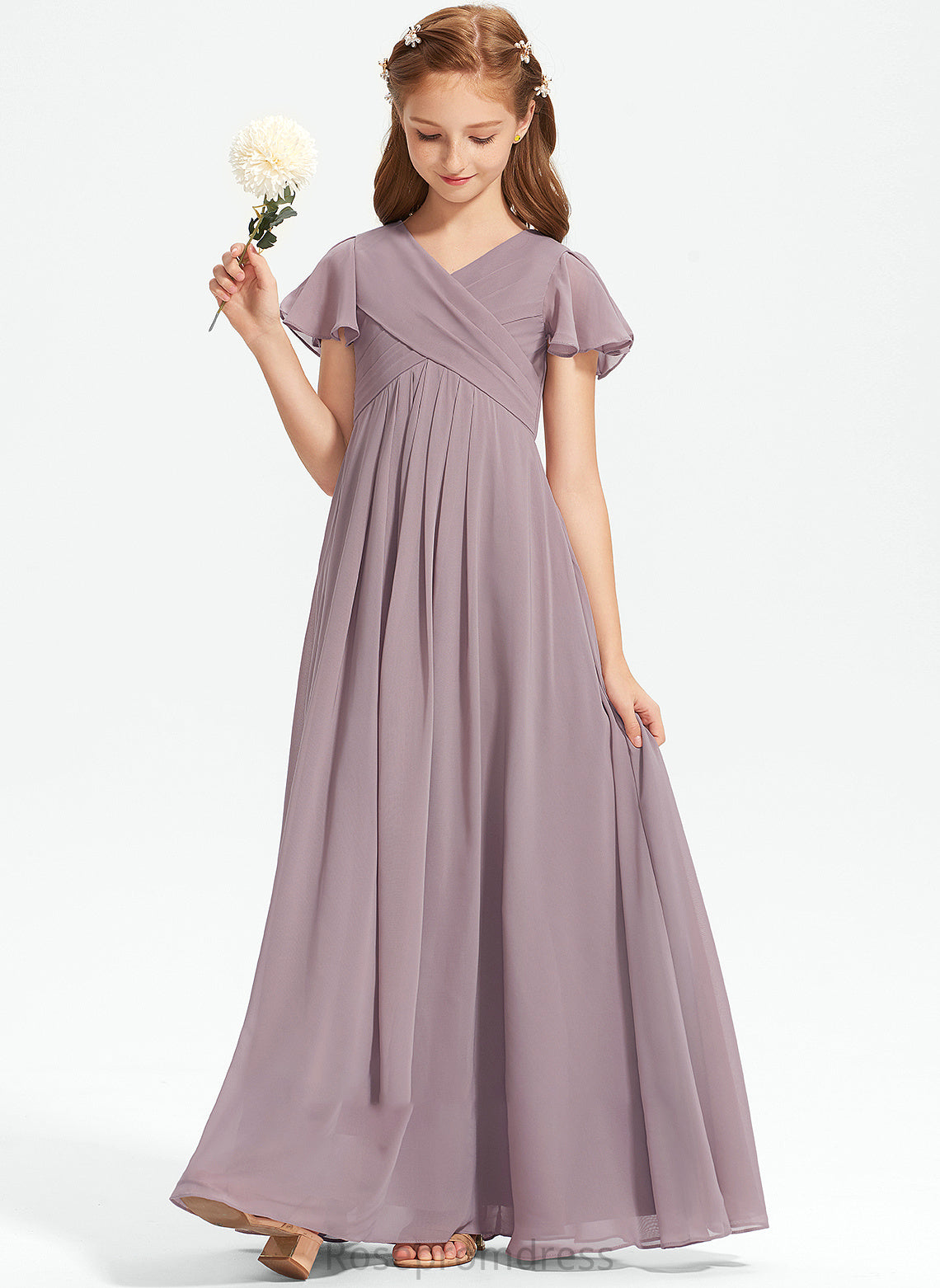 Chiffon With Junior Bridesmaid Dresses Ruffle Tanya Floor-Length A-Line V-neck