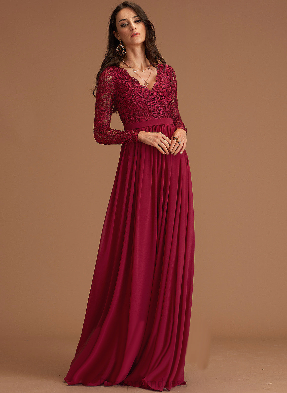 Prom Dresses Chiffon A-Line Lace Floor-Length V-neck India