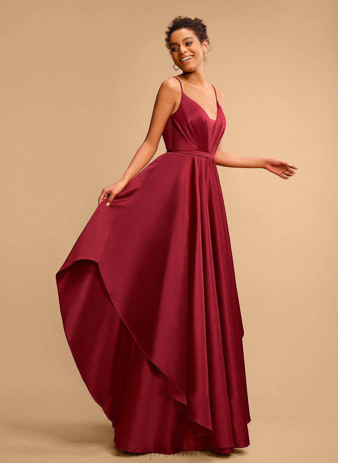 Ball-Gown/Princess Floor-Length Satin Prom Dresses Camilla V-neck