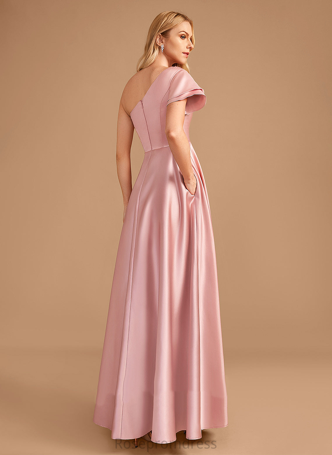 SplitFront Neckline One-Shoulder Length Floor-Length A-Line Embellishment Silhouette Fabric Ava Spaghetti Staps Floor Length Bridesmaid Dresses