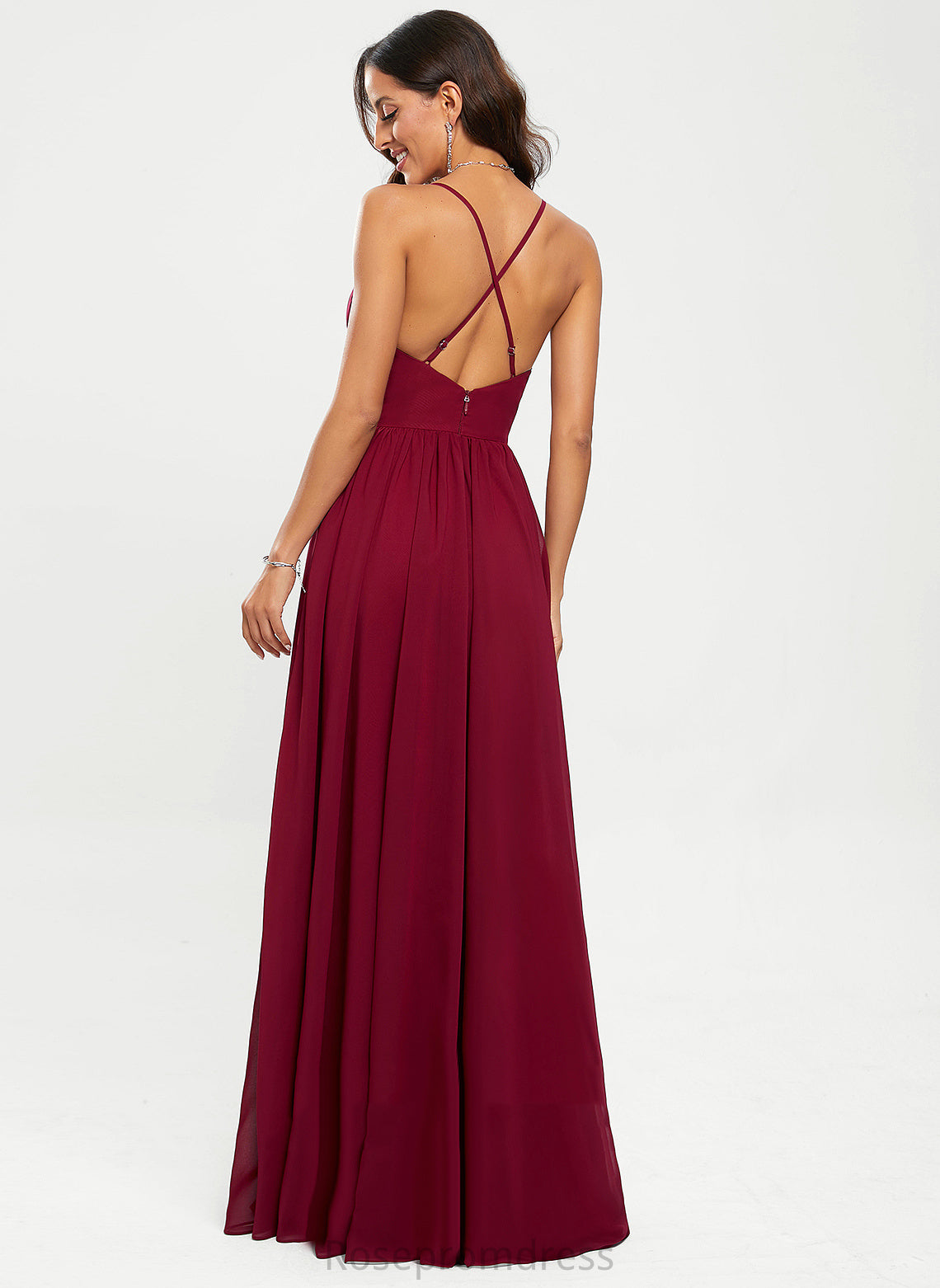 V-neck Floor-Length Prom Dresses Damaris A-Line Chiffon