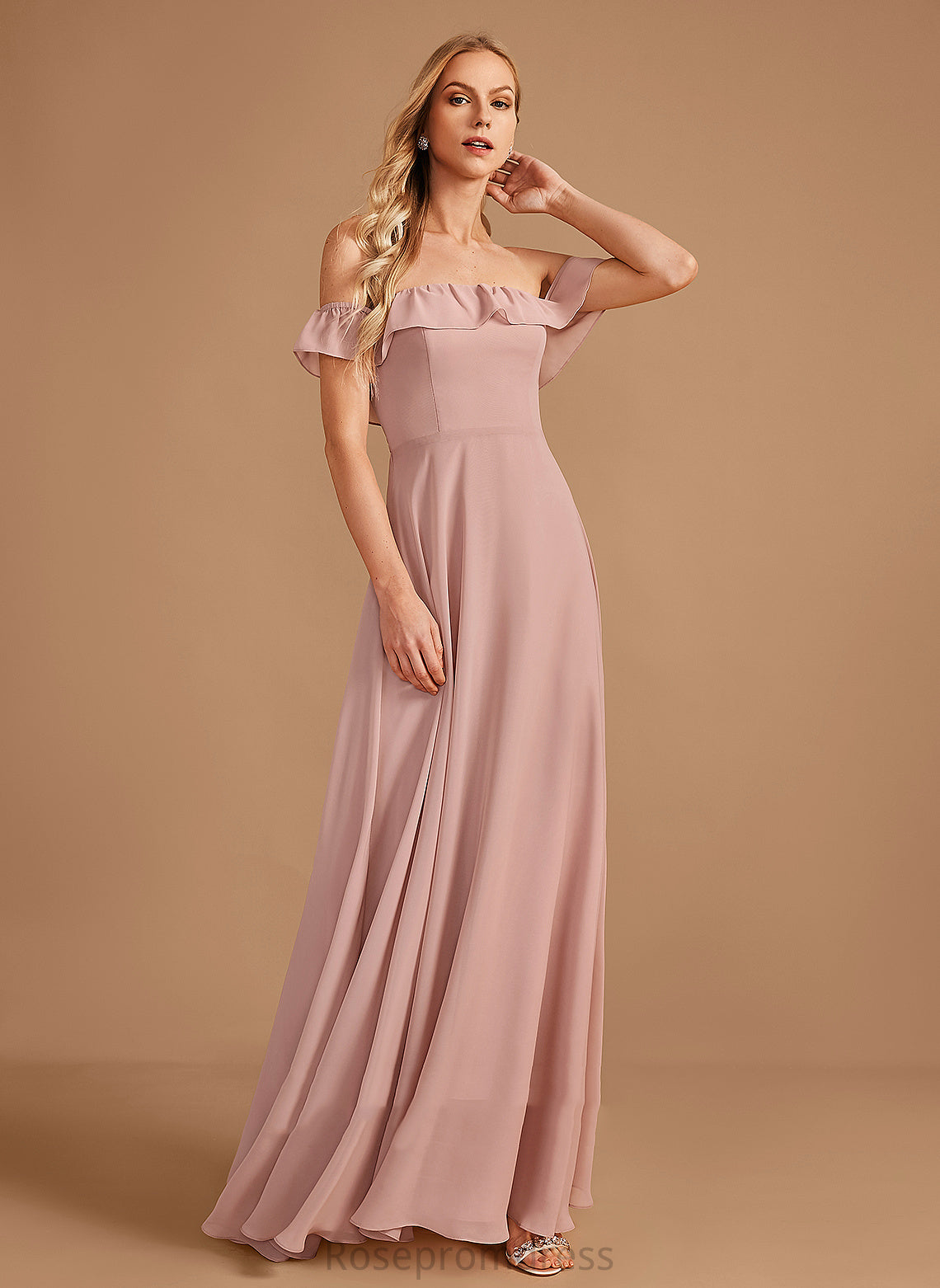 Fabric Neckline Length Ruffle Silhouette A-Line Off-the-Shoulder Floor-Length Embellishment Juliet Spaghetti Staps Floor Length Bridesmaid Dresses