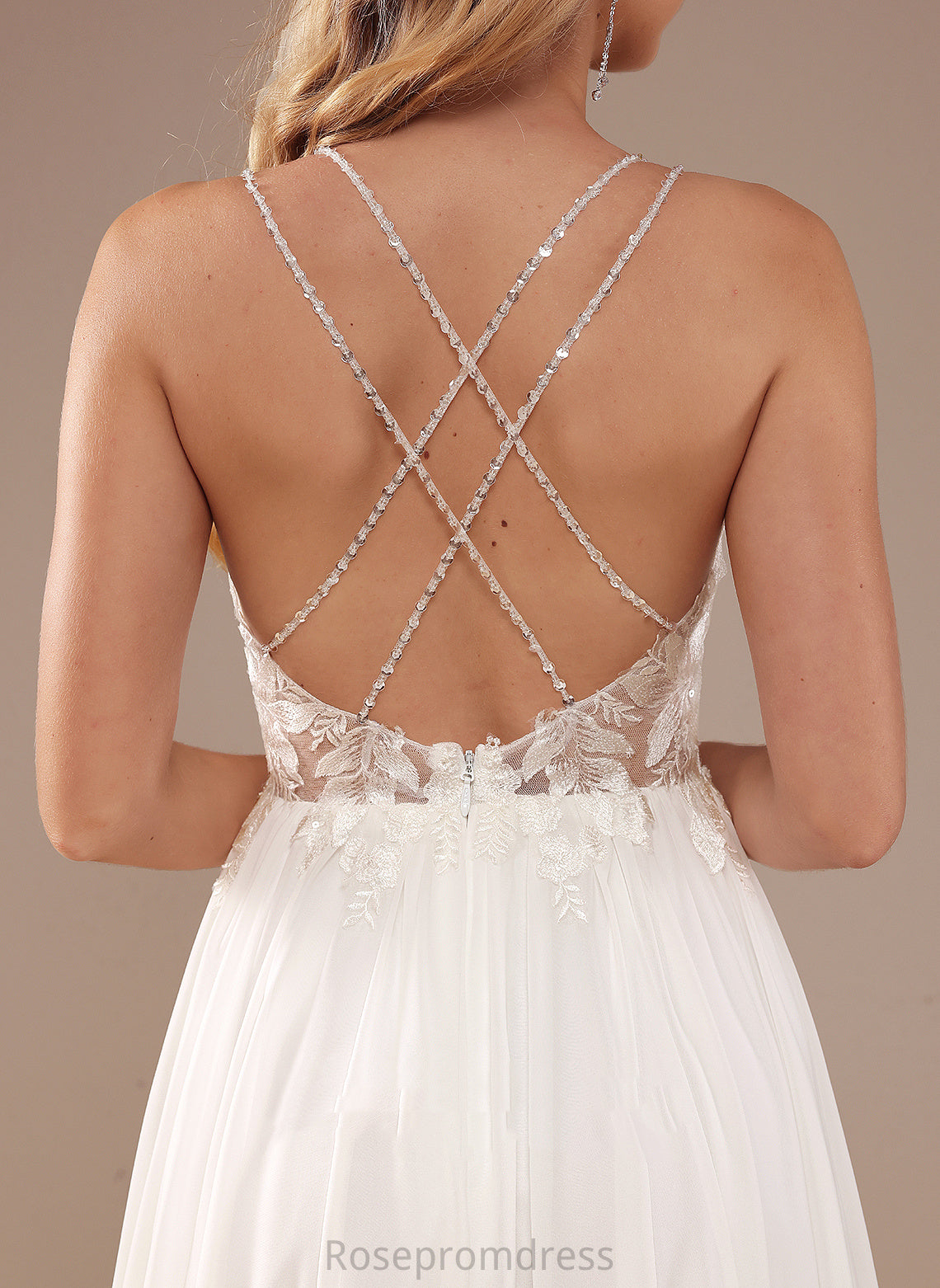 Dress Train Wedding Dresses A-Line V-neck Wedding Sequins With Beading Lace Harmony Chiffon Lace Sweep