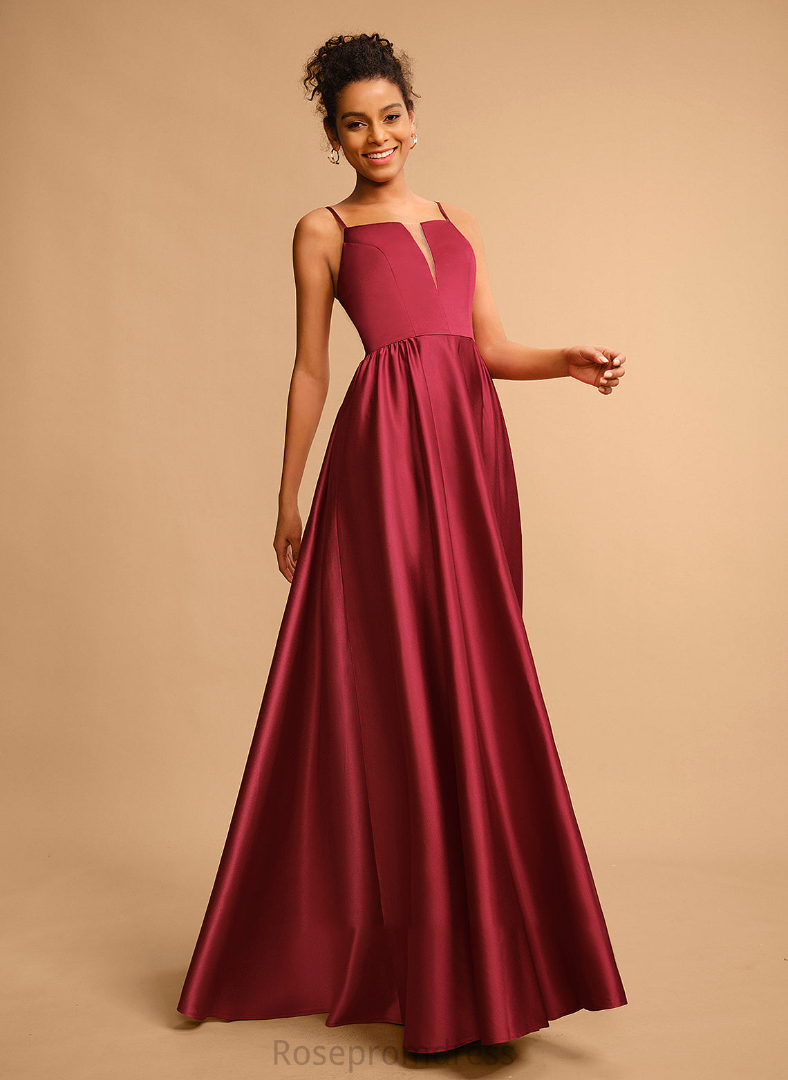 Satin Neckline Scarlet A-Line Square Prom Dresses Floor-Length