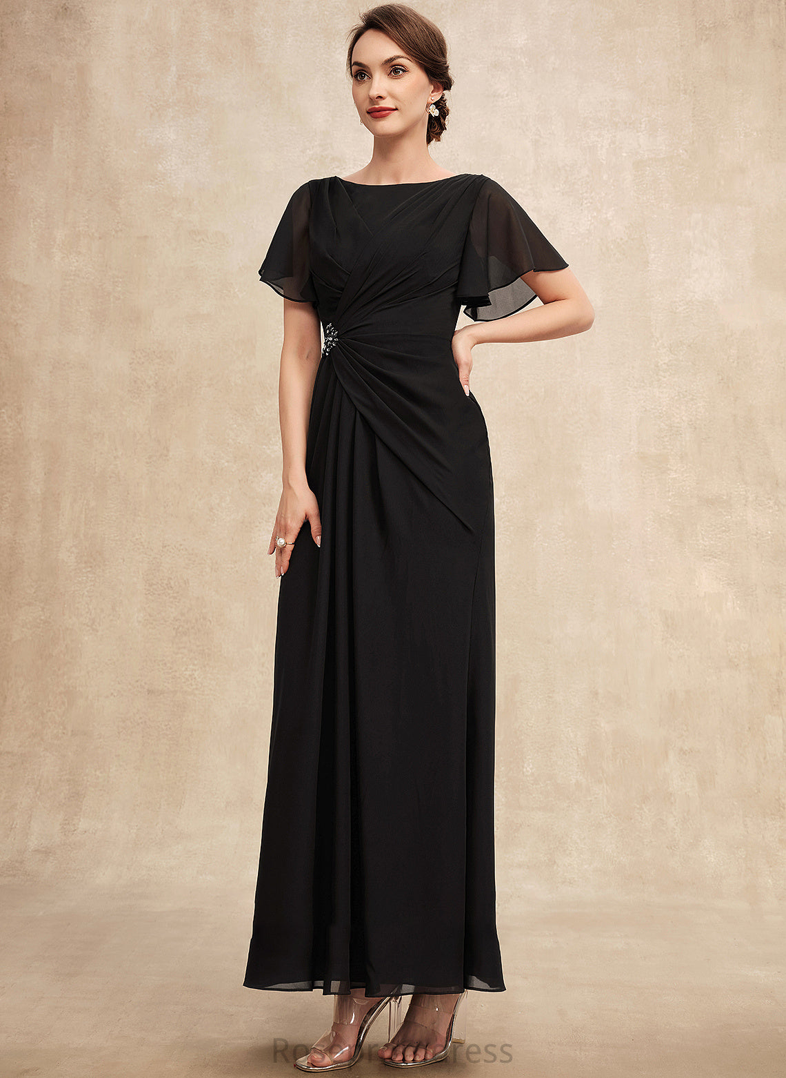 Ankle-Length Bride Scoop A-Line the Neck of Dress Mother Ruffle Beading Quinn Chiffon Mother of the Bride Dresses With