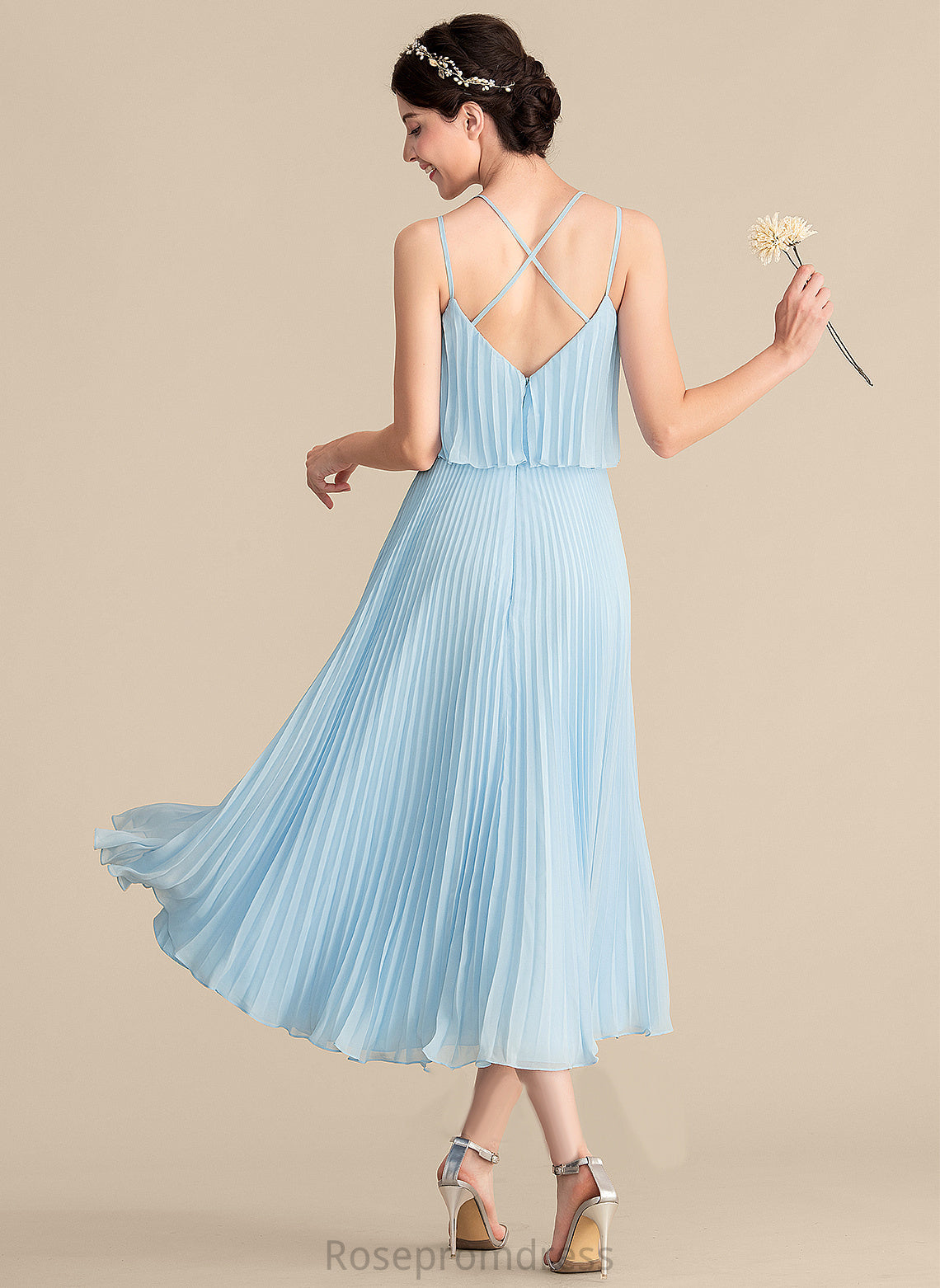 Chiffon Tea-Length V-neck Jamie Cocktail A-Line Dress With Cocktail Dresses Pleated