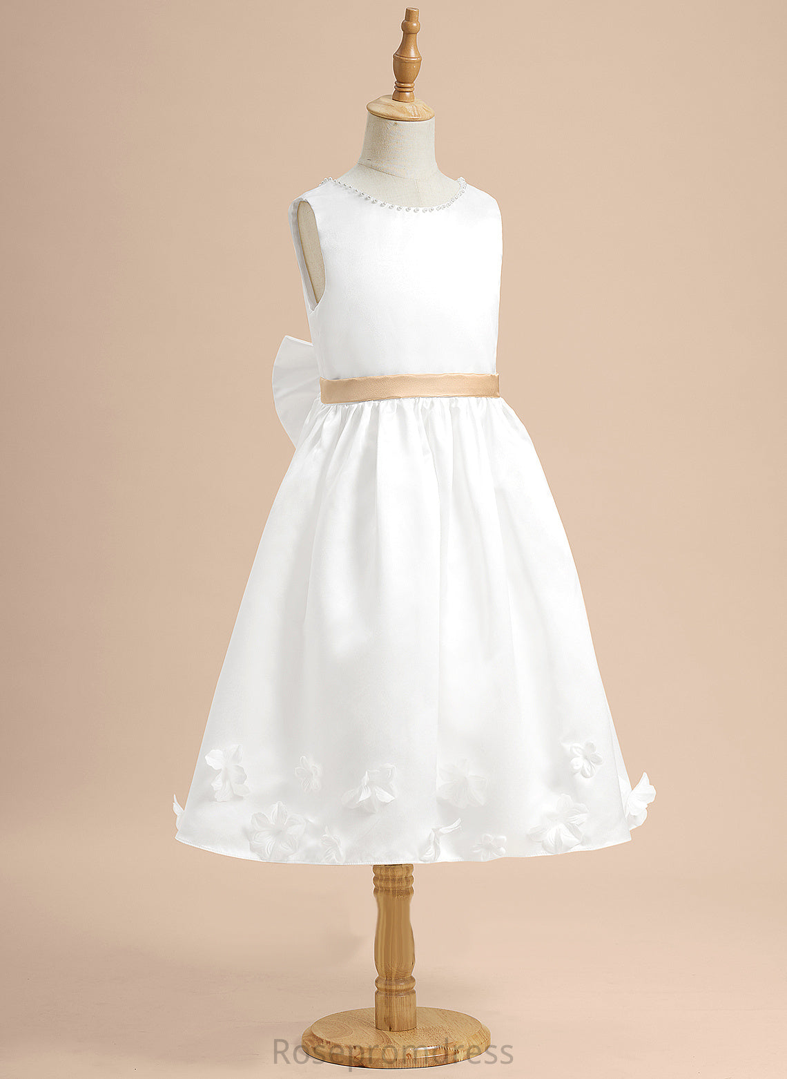 Girl Dress Flower Girl Dresses - Sleeveless Deborah A-Line With Satin Sash/Beading/Flower(s)/Bow(s) Scoop Neck Flower Tea-length