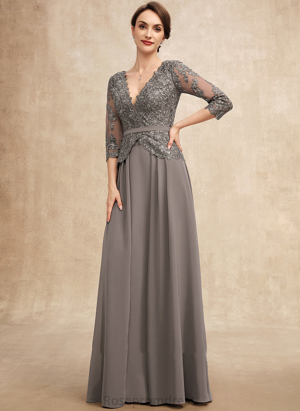 Dress Sarahi With Chiffon V-neck Mother the of Lace A-Line Floor-Length Mother of the Bride Dresses Sequins Bride