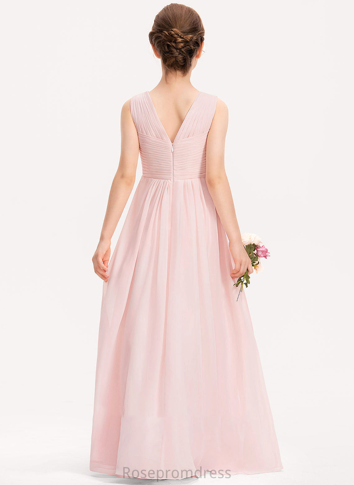 V-neck With Parker A-Line Floor-Length Chiffon Ruffle Junior Bridesmaid Dresses