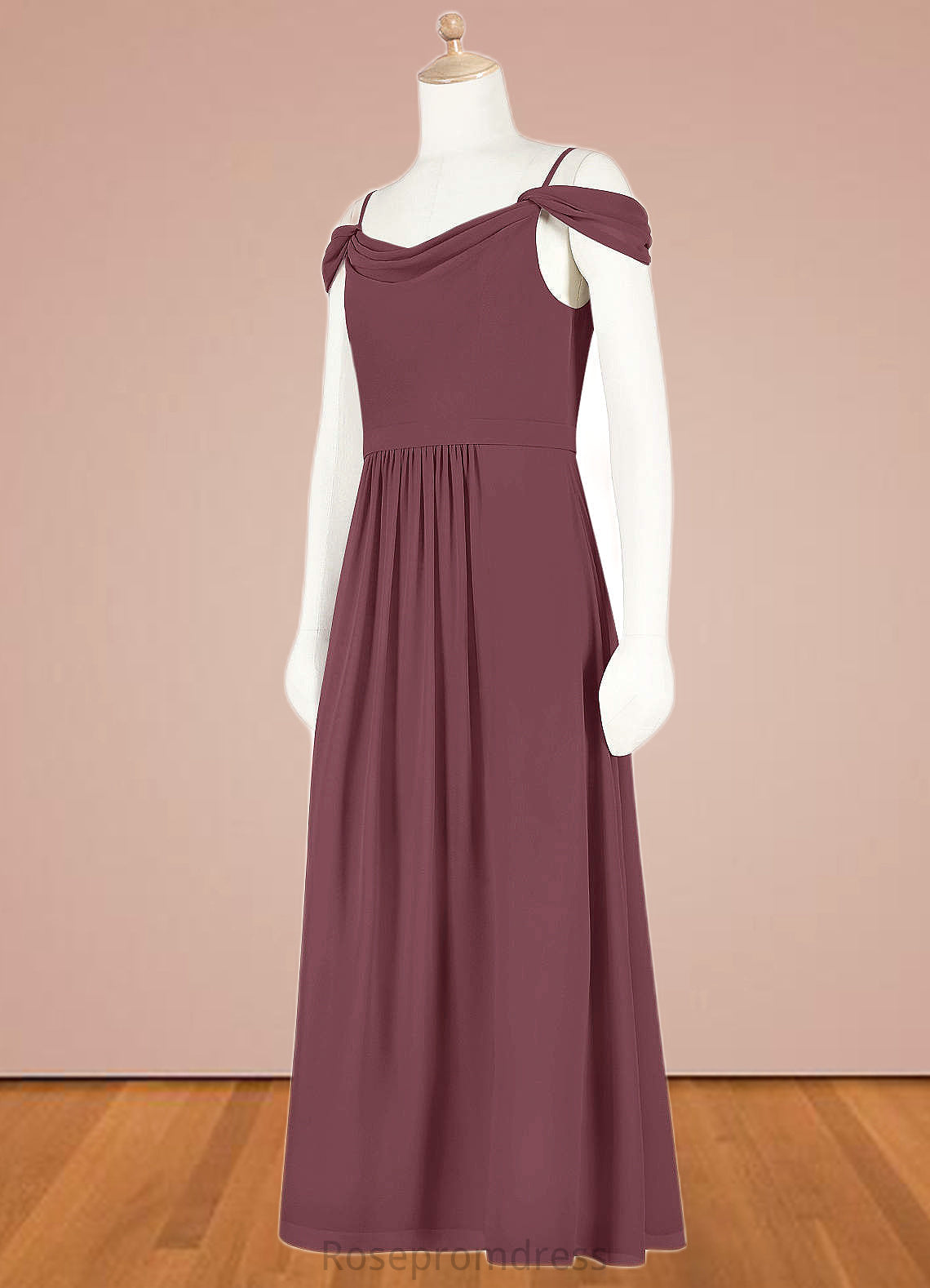 Juliette A-Line Off the Shoulder Chiffon Floor-Length Junior Bridesmaid Dress SRSP0020000